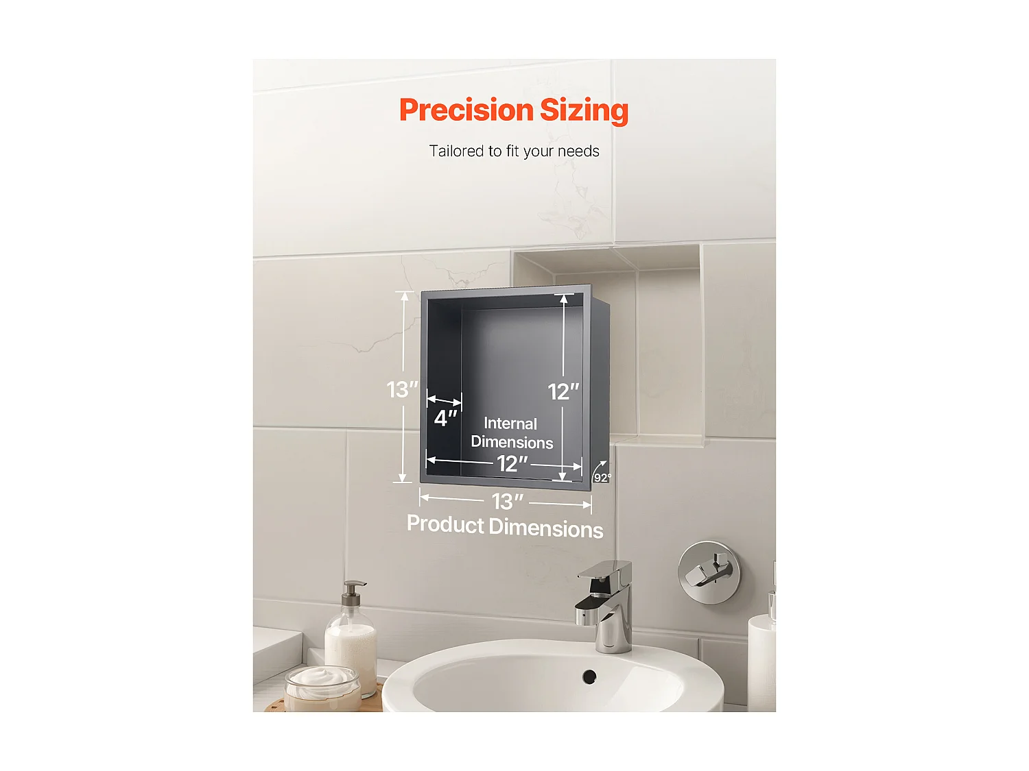 Niche de Douche SucceBuy, 33 x 33 x 10,2 cm, Niche Murale Encastrée, Organisateur en Acier Inoxydable Robuste, Stockage Savon/Shampoing, Scellée et Étanche