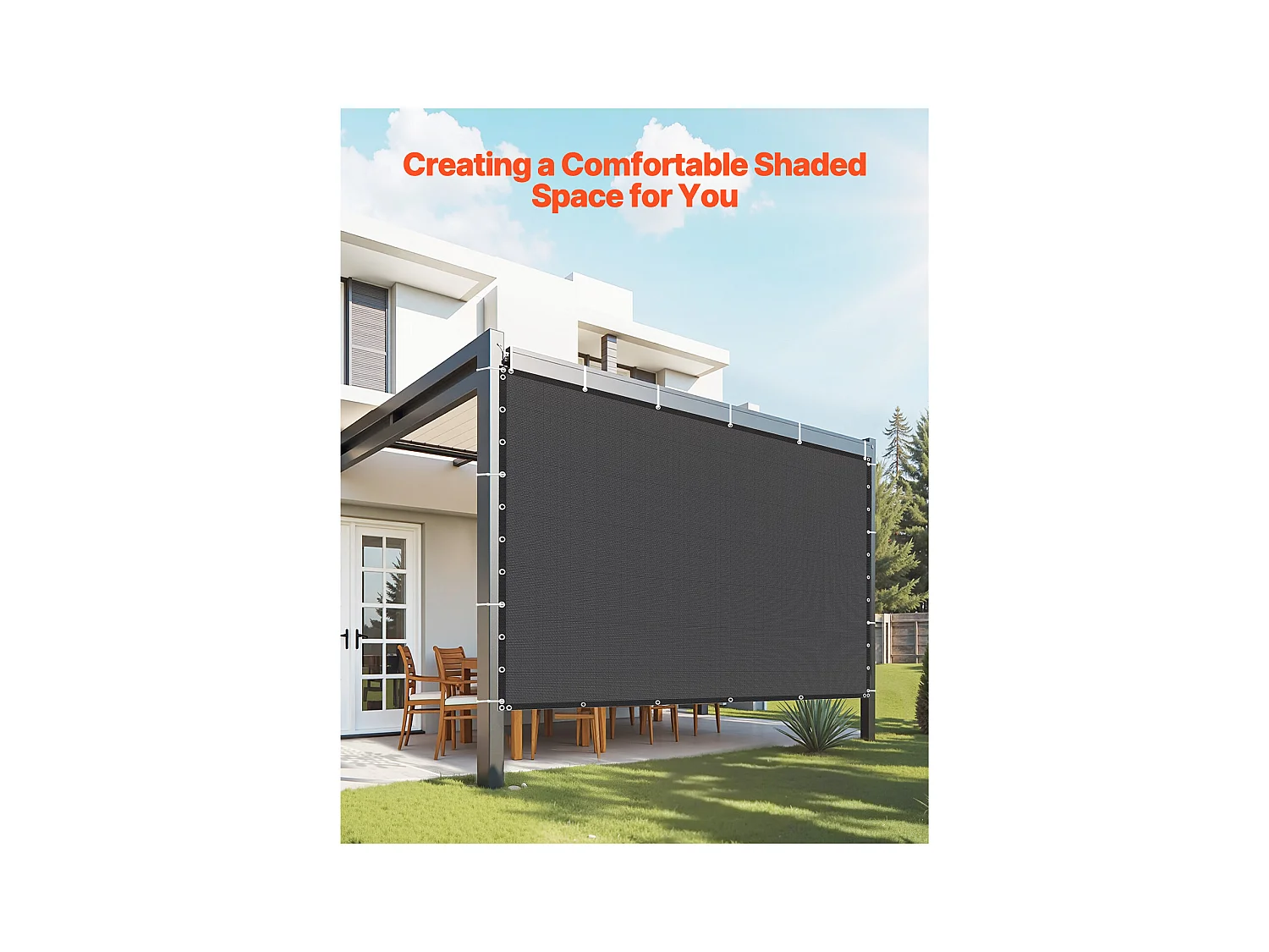 Schattenvorhang 90 % SucceBuy, 305 x 305 cm, Schattennetz PEHD 140 g/m², Edelstahlösen, Sonnenschutz/Windschutz, für Außenbereich, Terrasse, Braunf, Schwarz