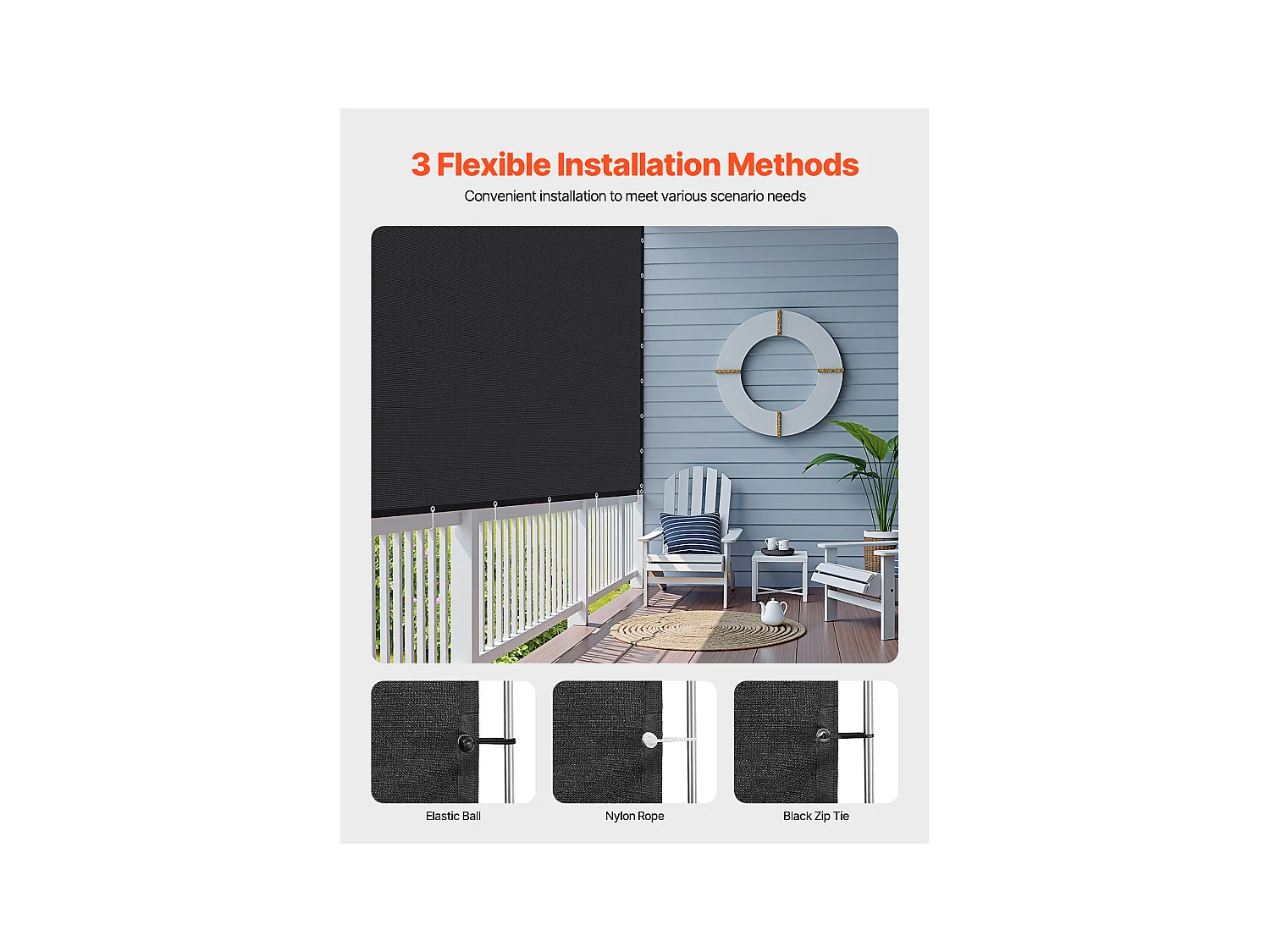 Schattenvorhang 90 % SucceBuy, 305 x 305 cm, Schattennetz PEHD 140 g/m², Edelstahlösen, Sonnenschutz/Windschutz, für Außenbereich, Terrasse, Braunf, Schwarz