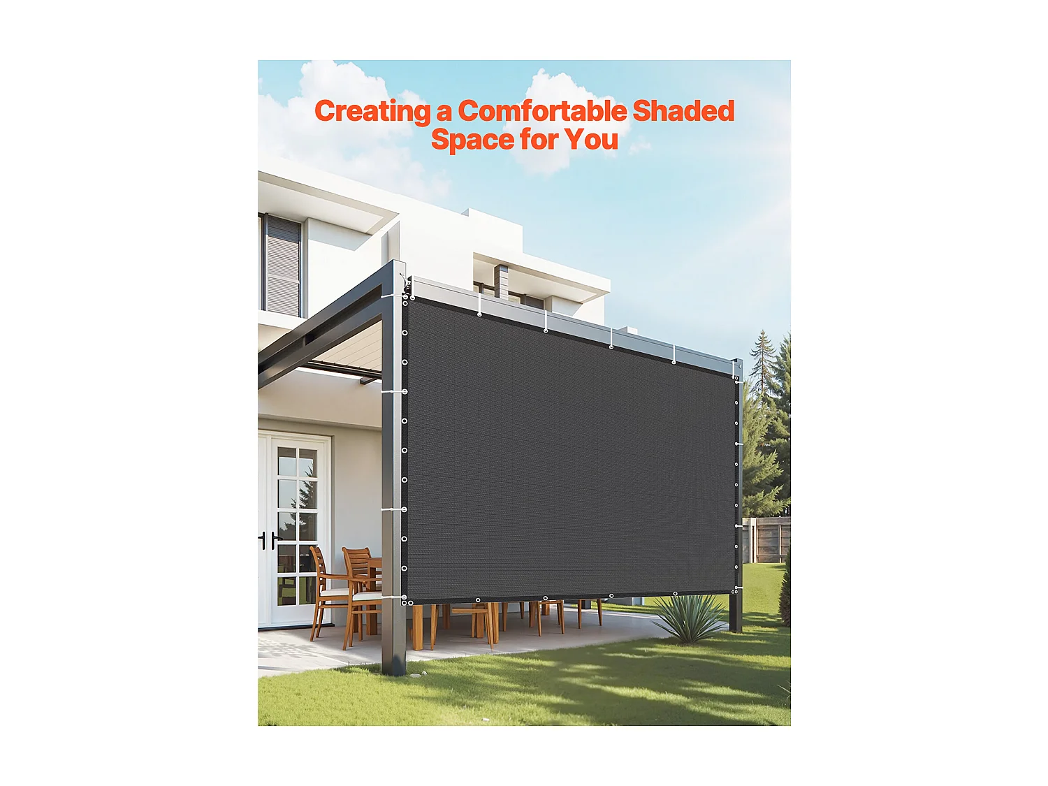 Voile d'Ombrage 90 % SucceBuy, 305 x 305 cm, Filet d'Ombrage PEHD 140 g/m², Œillets Acier Inox, Protection Solaire/Brise-Vue, Extérieur, Noir