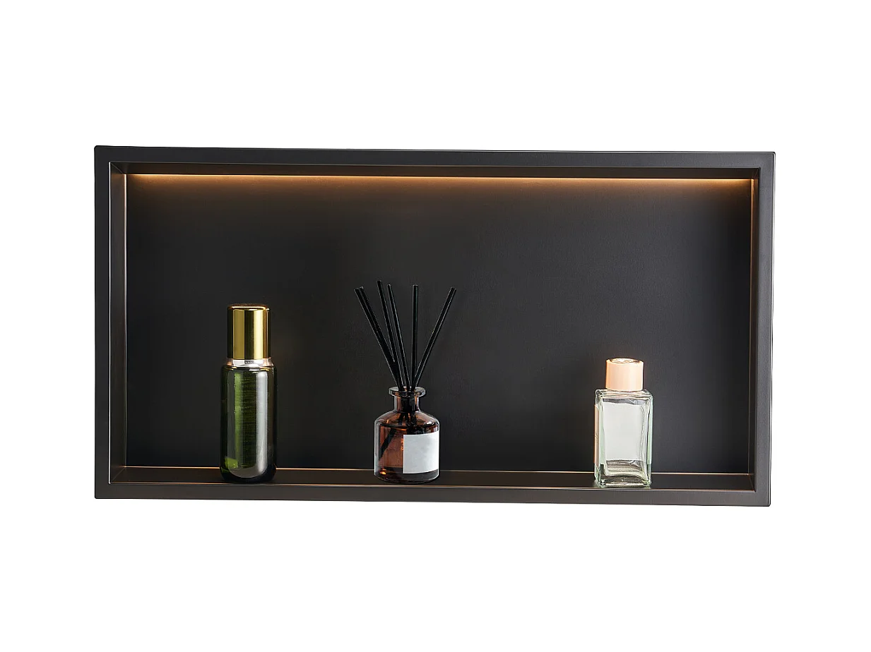 Dusch niche SucceBuy, 33 x 63,5 x 10,2 cm, Eingebettete Wandnische mit LED-Leiste, Robuster Organizer aus Edelstahl, Shampoo-Aufbewahrung, Wasserdicht