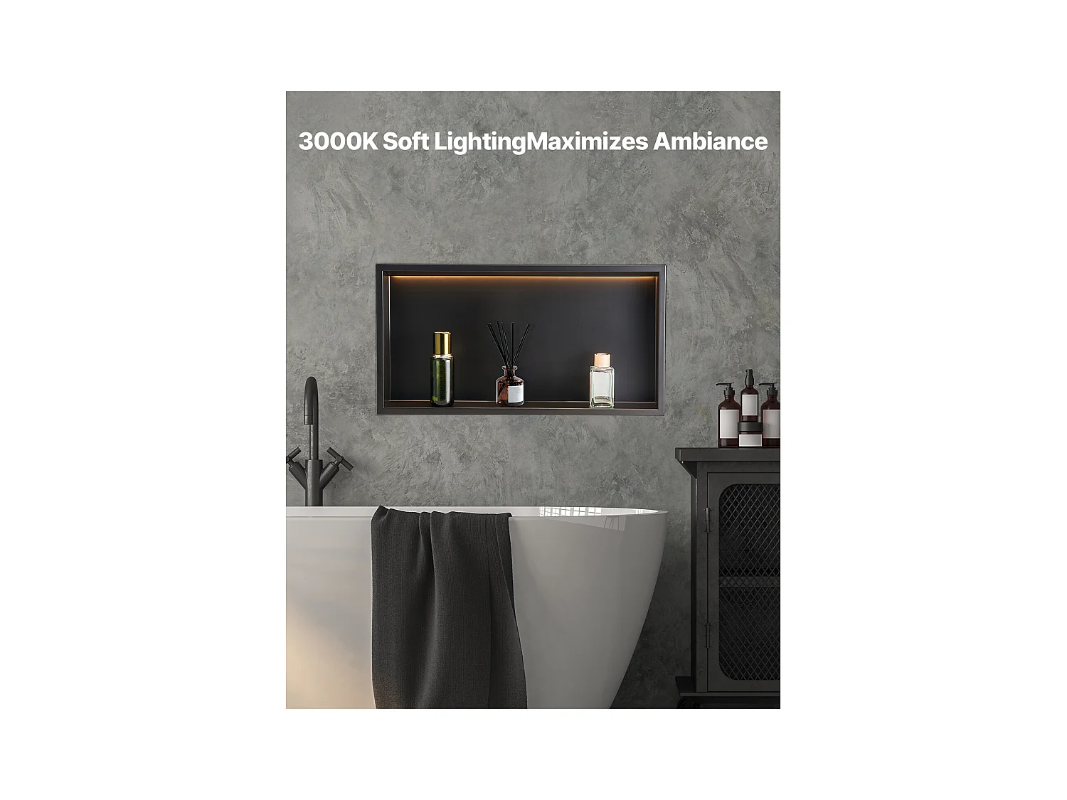 Dusch niche SucceBuy, 33 x 63,5 x 10,2 cm, Eingebettete Wandnische mit LED-Leiste, Robuster Organizer aus Edelstahl, Shampoo-Aufbewahrung, Wasserdicht