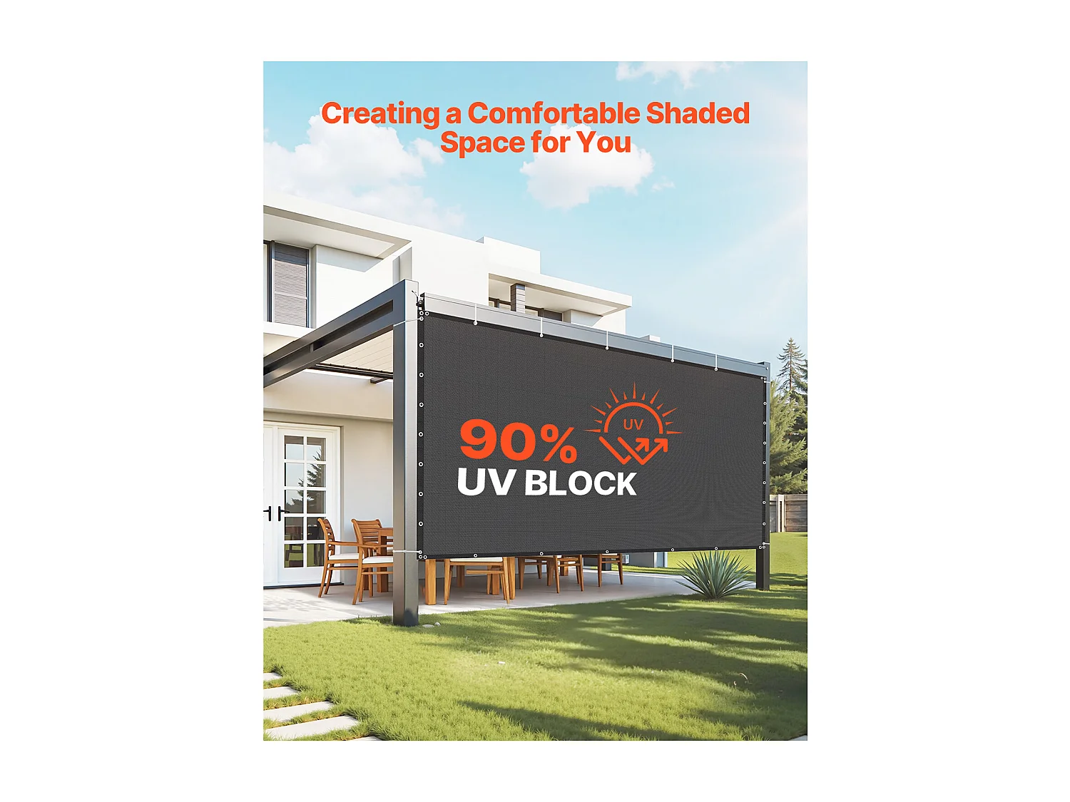 Voile d'Ombrage 90 % SucceBuy, 244 x 366 cm, Filet d'Ombrage PEHD 140 g/m², Œillets Acier Inox, Protection Solaire/Brise-Vue, Extérieur, Noir