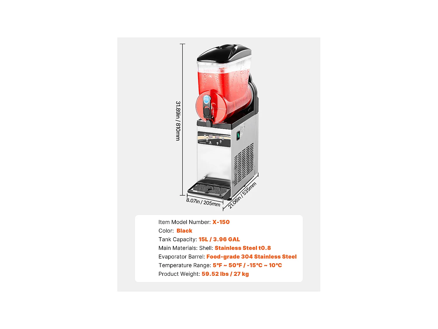 Machine à Granité SucceBuy, Réservoir Unique de 15 L, Acier Inoxydable, Distributeur de Boissons Glacées, pour Maison, Restaurants, Cafés, Bars