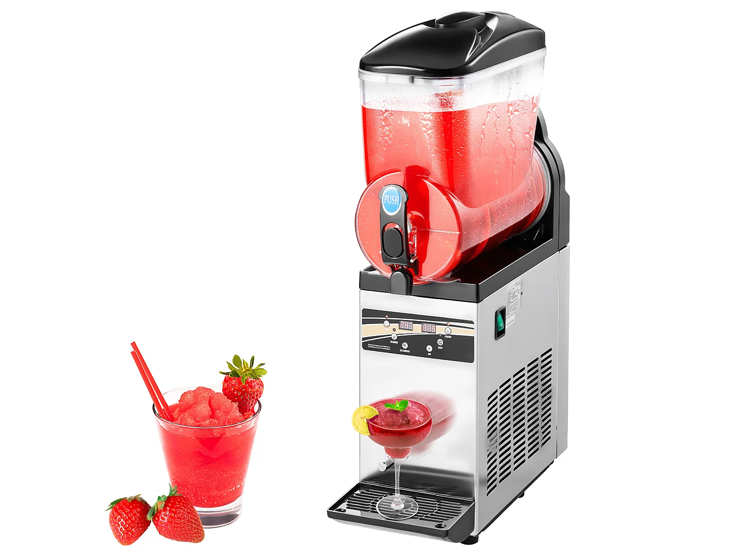 Machine à Granité SucceBuy, Réservoir Unique de 15 L, Acier Inoxydable, Distributeur de Boissons Glacées, pour Maison, Restaurants, Cafés, Bars