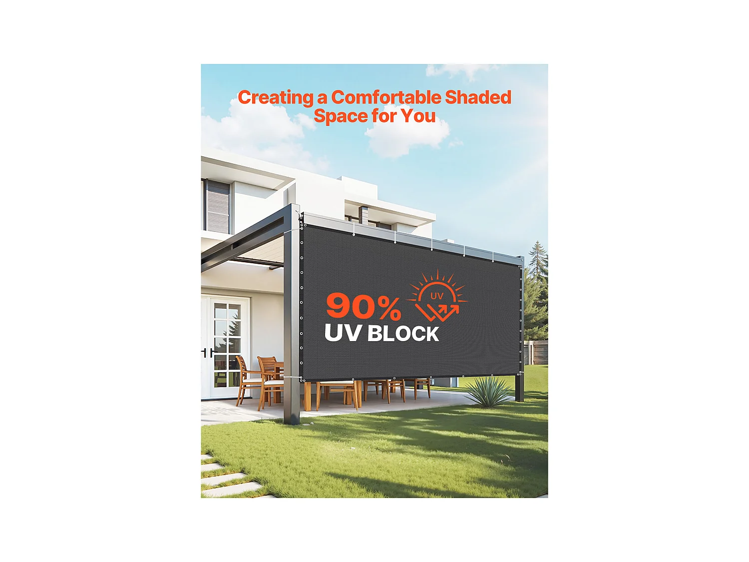 Voile d'Ombrage 90 % SucceBuy, 305 x 366 cm, Filet d'Ombrage PEHD 140 g/m², Œillets Acier Inox, Protection Solaire/Brise-Vue, Extérieur, Noir