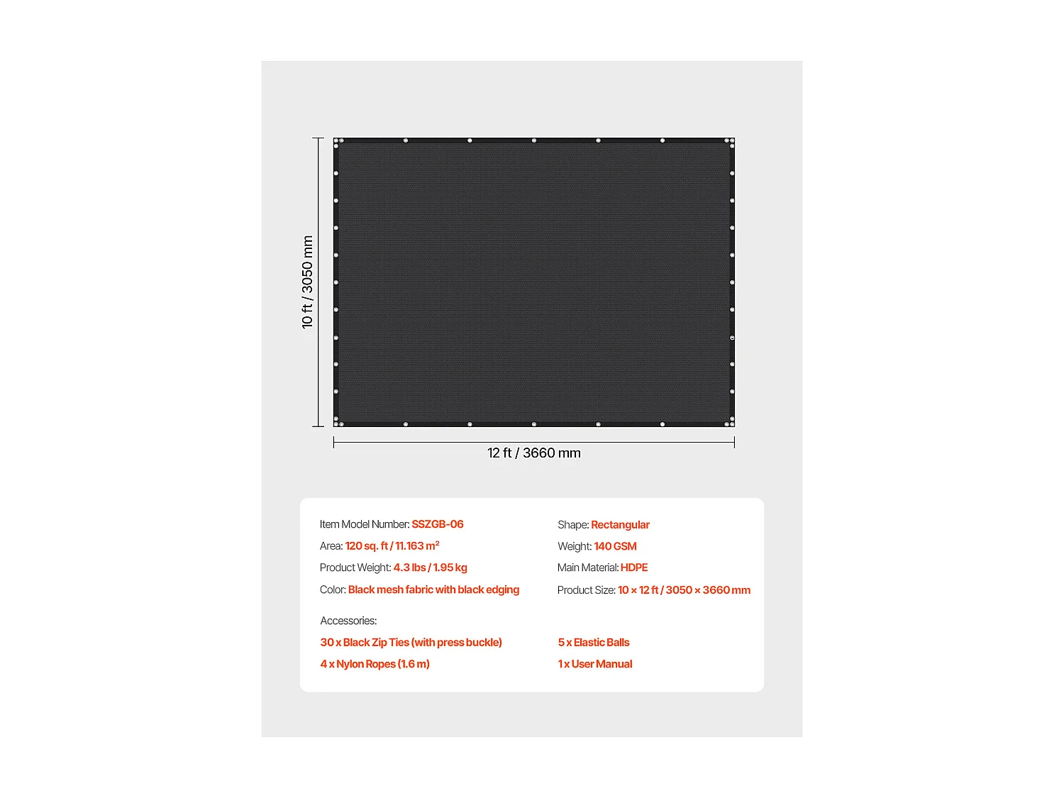 Schattenvorhang 90 % SucceBuy, 305 x 366 cm, Schattennetz PEHD 140 g/m², Edelstahlösen, Sonnenschutz/Windschutz,für Außenbereich, Terrasse, Braun, Schwarz