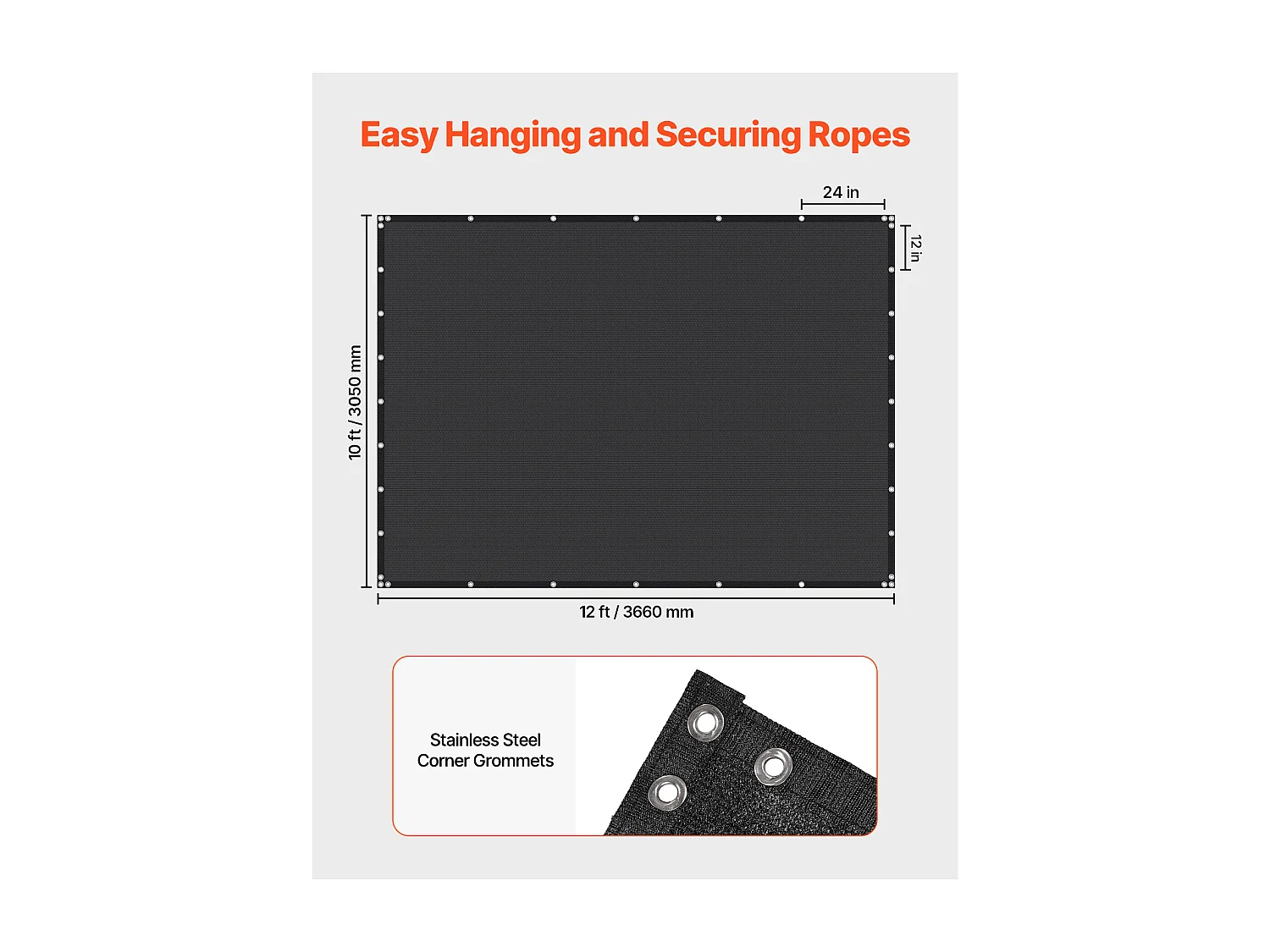 Schattenvorhang 90 % SucceBuy, 305 x 366 cm, Schattennetz PEHD 140 g/m², Edelstahlösen, Sonnenschutz/Windschutz,für Außenbereich, Terrasse, Braun, Schwarz