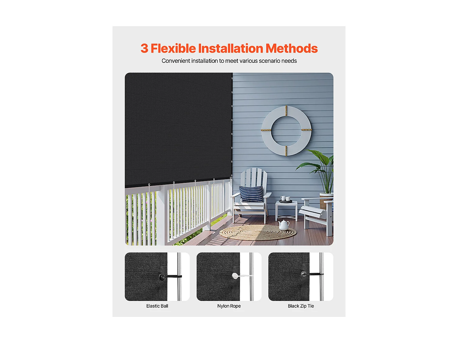 Schattenvorhang 90 % SucceBuy, 305 x 366 cm, Schattennetz PEHD 140 g/m², Edelstahlösen, Sonnenschutz/Windschutz,für Außenbereich, Terrasse, Braun, Schwarz