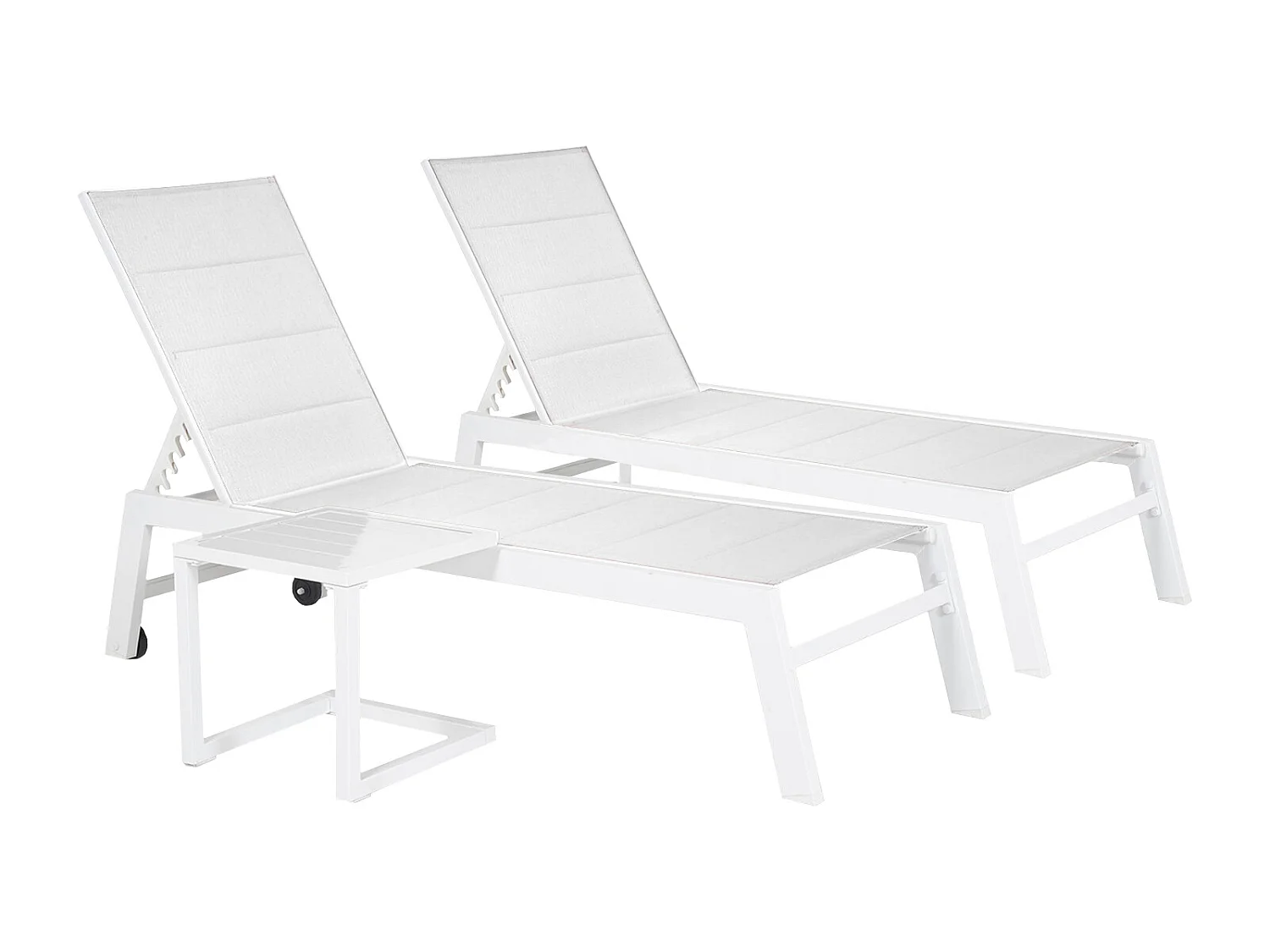 Set 2 bains de soleil et table d'appoint BARBADOS en textilène blanc - aluminium blanc - HAPPY GARDEN