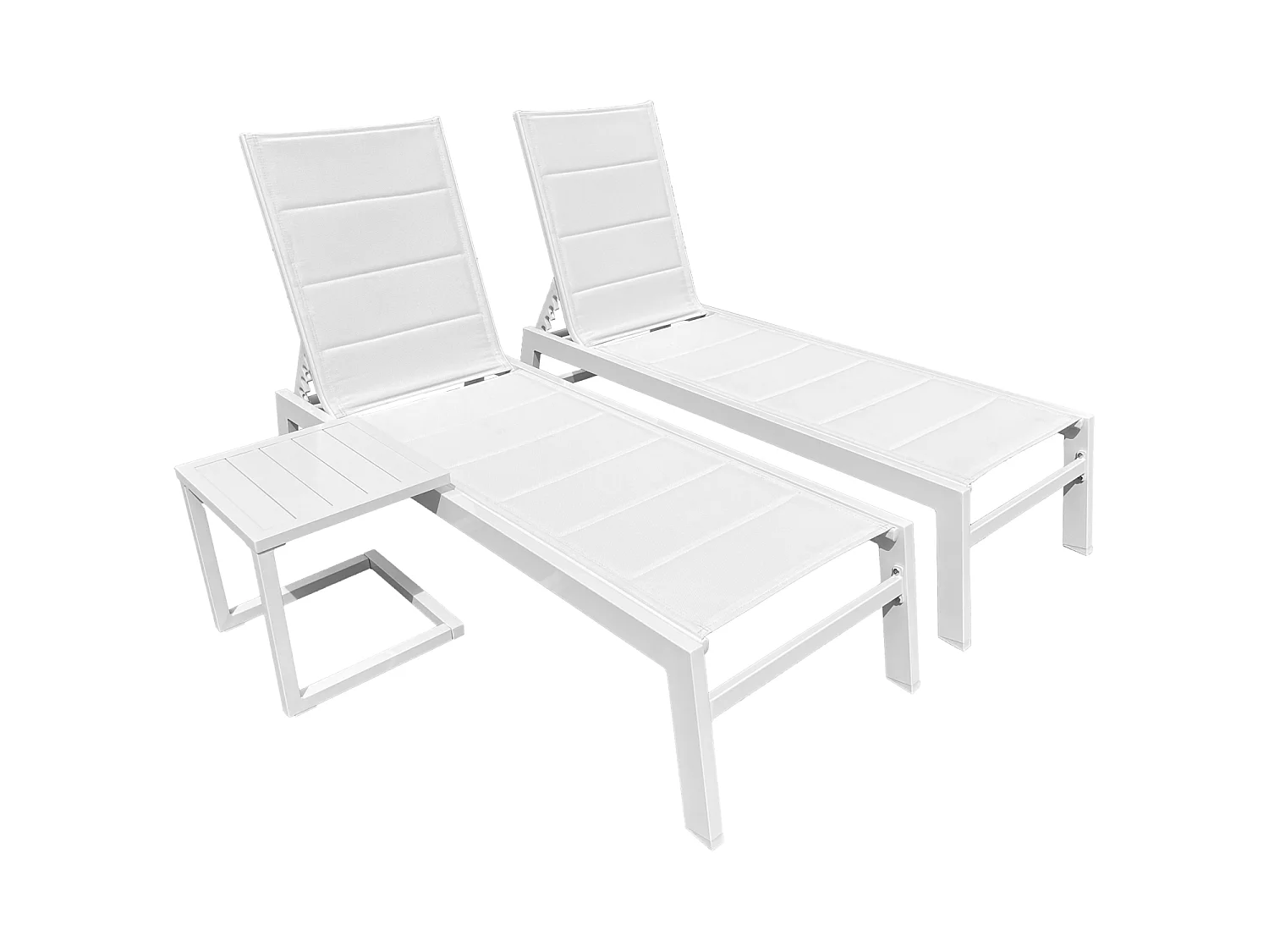 Set di 2 lettini BARBADOS in textilene bianco eTavolino - alluminio bianco