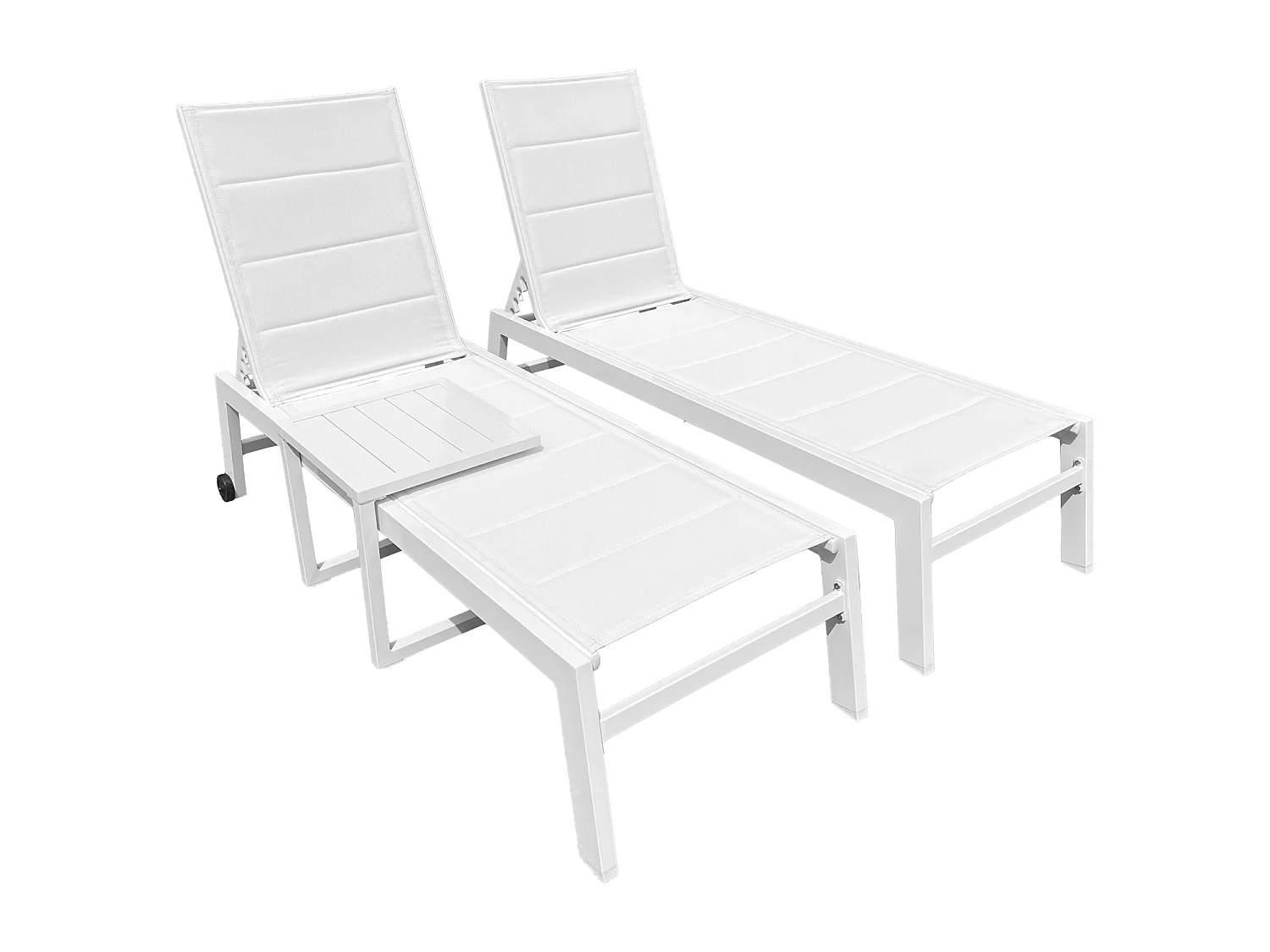 Set di 2 lettini BARBADOS in textilene bianco eTavolino - alluminio bianco