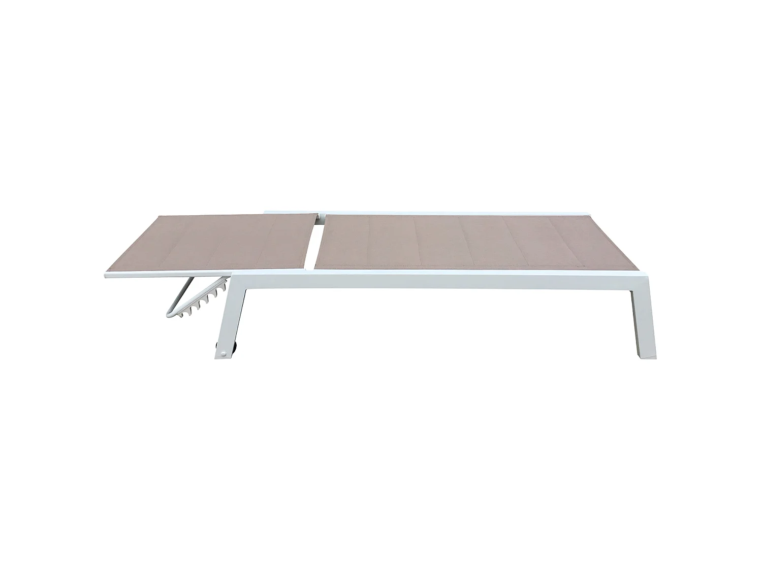 Set 2 bains de soleil et table d'appoint BARBADOS en textilène taupe - aluminium blanc - HAPPY GARDEN