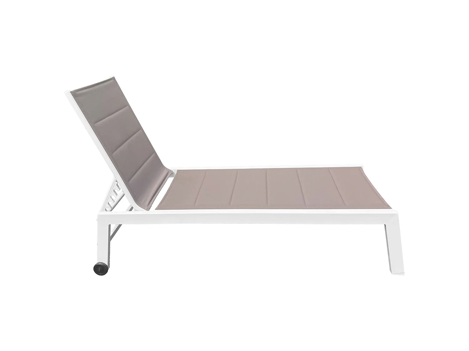 Set 2 bains de soleil et table d'appoint BARBADOS en textilène taupe - aluminium blanc - HAPPY GARDEN