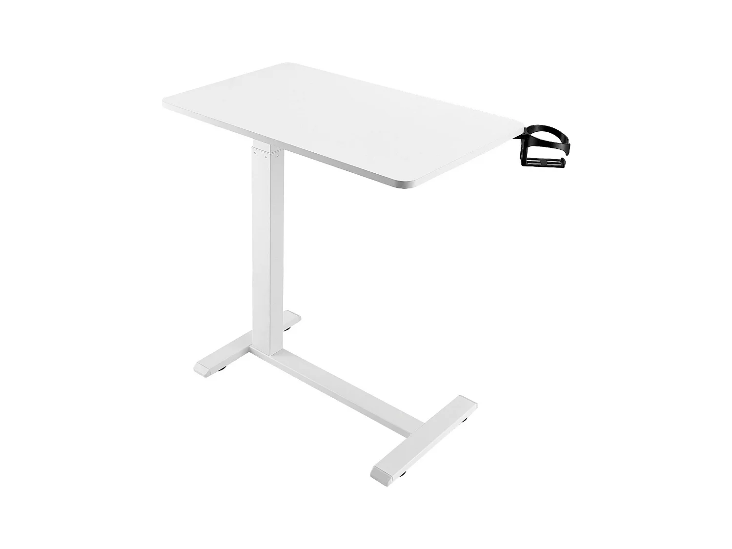 Table de Lit Mobile SucceBuy, 4 Roulettes Dissimulées, Plateau Rabattable, Hauteur Réglable, Porte-Gobelet, pour Maison et Bureau, Bois et Blanc