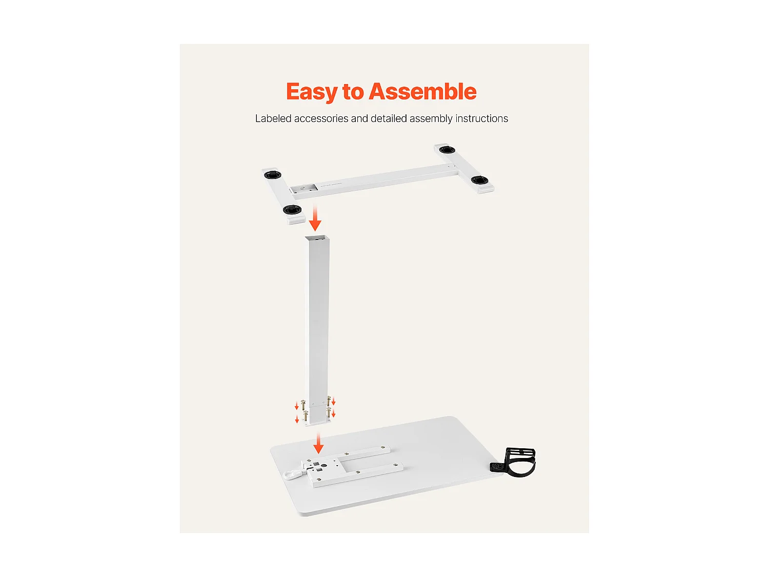 Table de Lit Mobile SucceBuy, 4 Roulettes Dissimulées, Plateau Rabattable, Hauteur Réglable, Porte-Gobelet, pour Maison et Bureau, Bois et Blanc