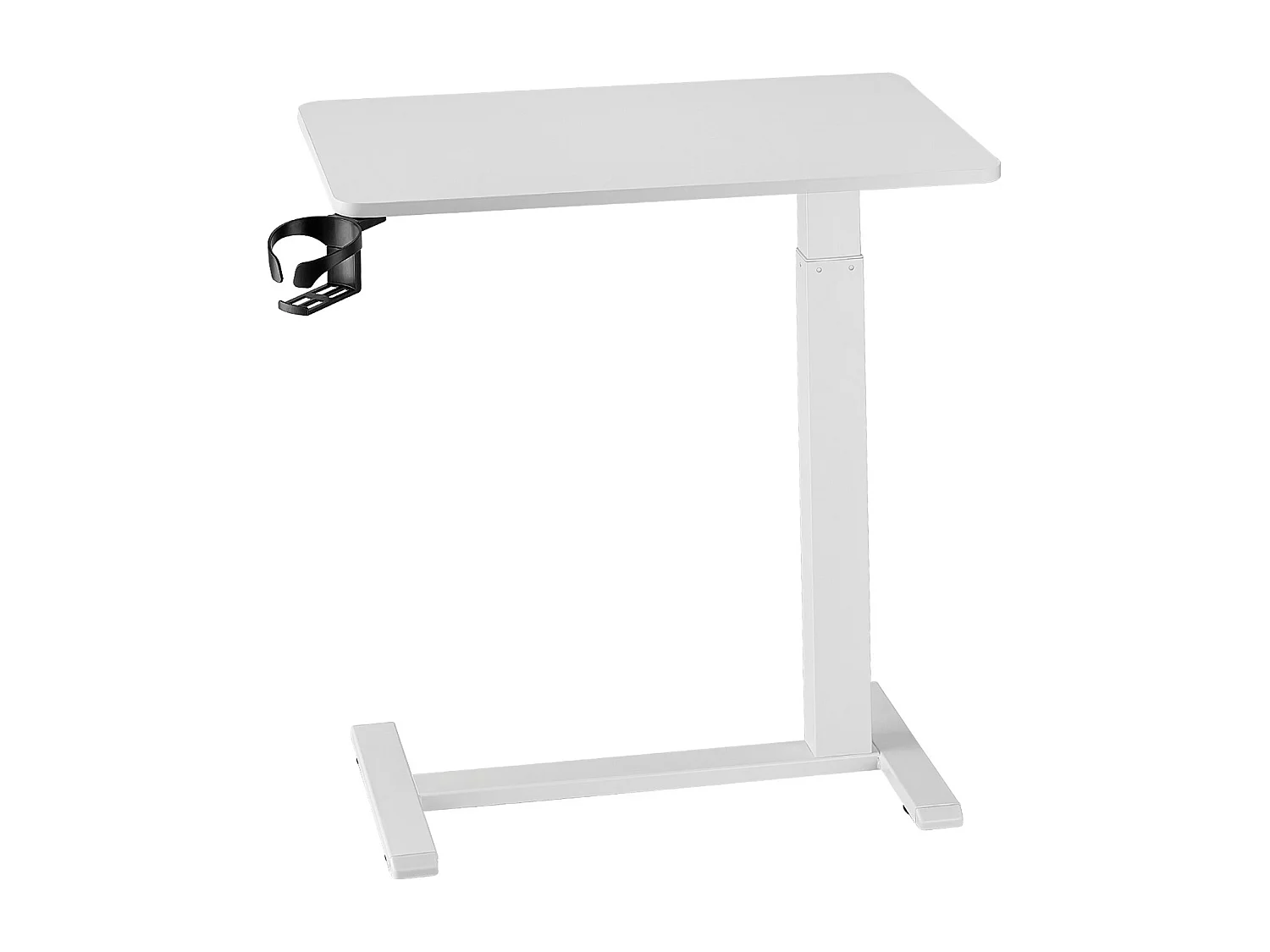 Table de Lit Mobile SucceBuy, 4 Roulettes Dissimulées, Plateau Rabattable, Hauteur Réglable, Porte-Gobelet, pour Maison et Bureau, Bois et Blanc