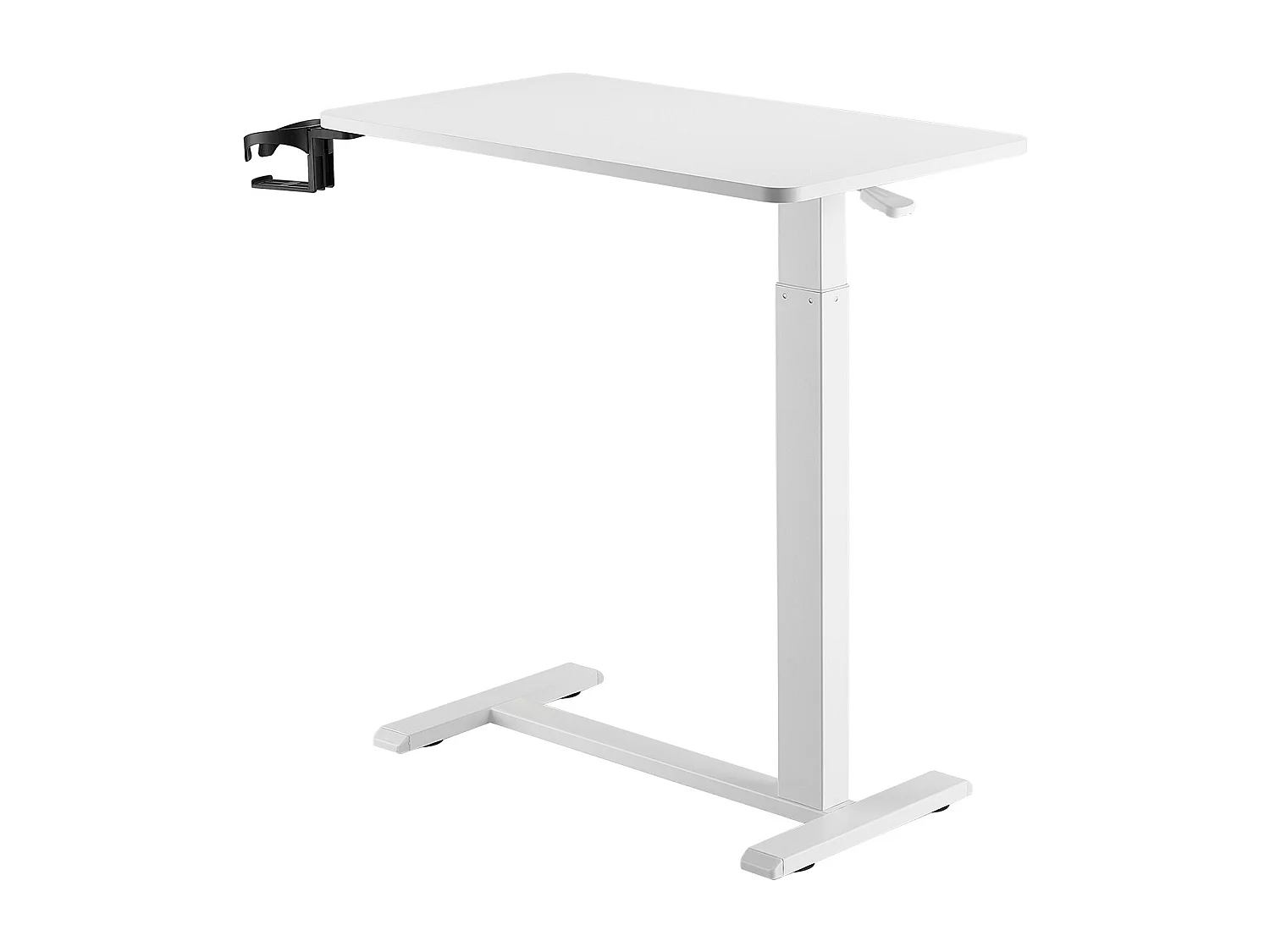 Table de Lit Mobile SucceBuy, 4 Roulettes Dissimulées, Plateau Rabattable, Hauteur Réglable, Porte-Gobelet, pour Maison et Bureau, Bois et Blanc