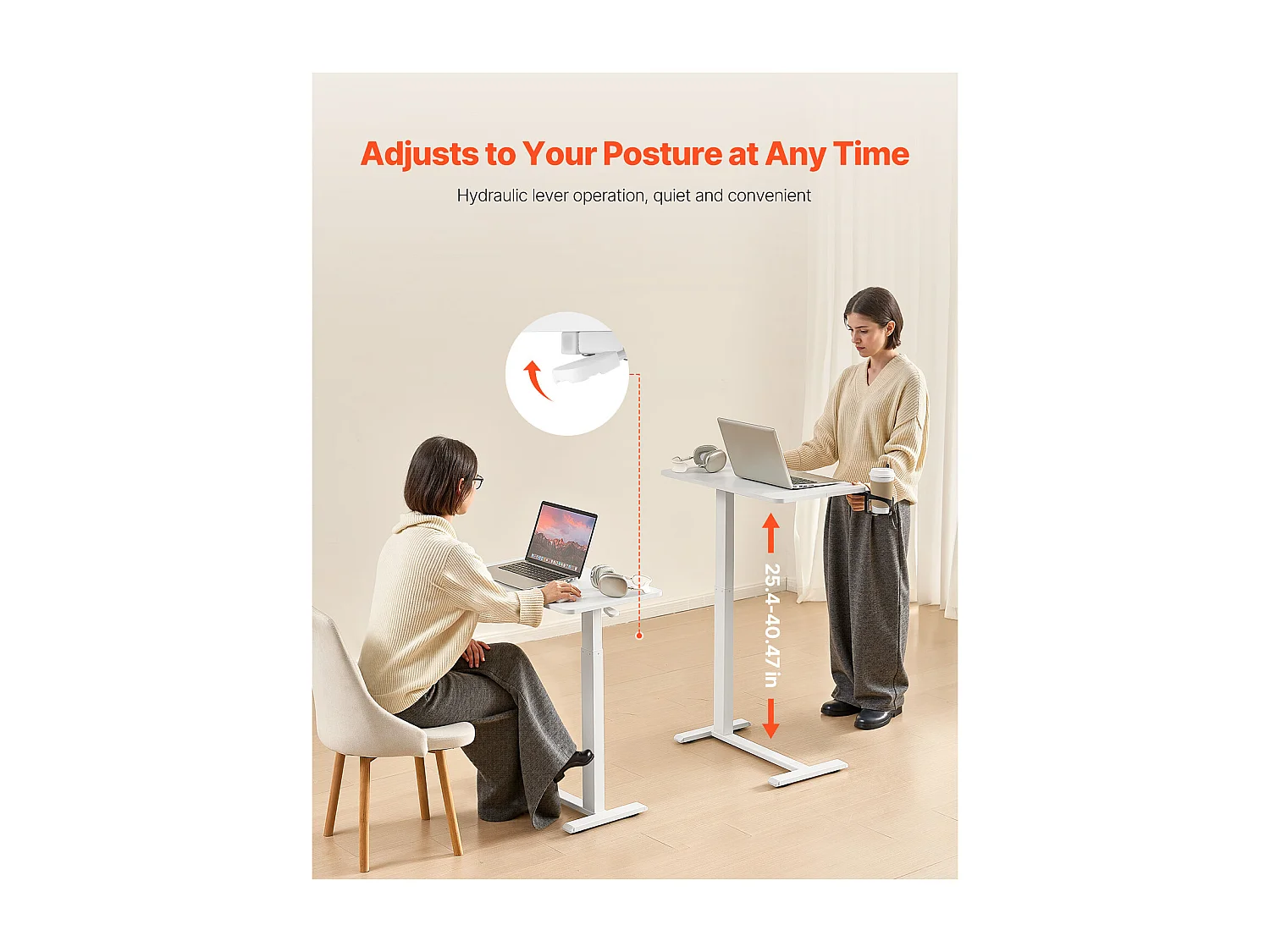 Table de Lit Mobile SucceBuy, 4 Roulettes Dissimulées, Plateau Rabattable, Hauteur Réglable, Porte-Gobelet, pour Maison et Bureau, Bois et Blanc