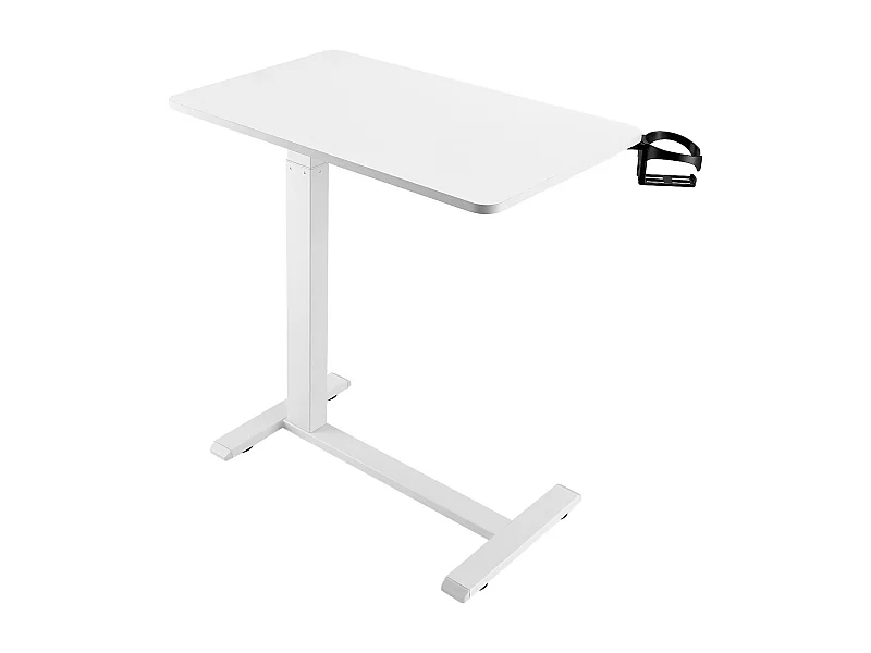 Table de Lit Mobile SucceBuy, 4 Roulettes Dissimulées, Plateau Rabattable, Hauteur Réglable, Porte-Gobelet, pour Maison et Bureau, Bois et Blanc