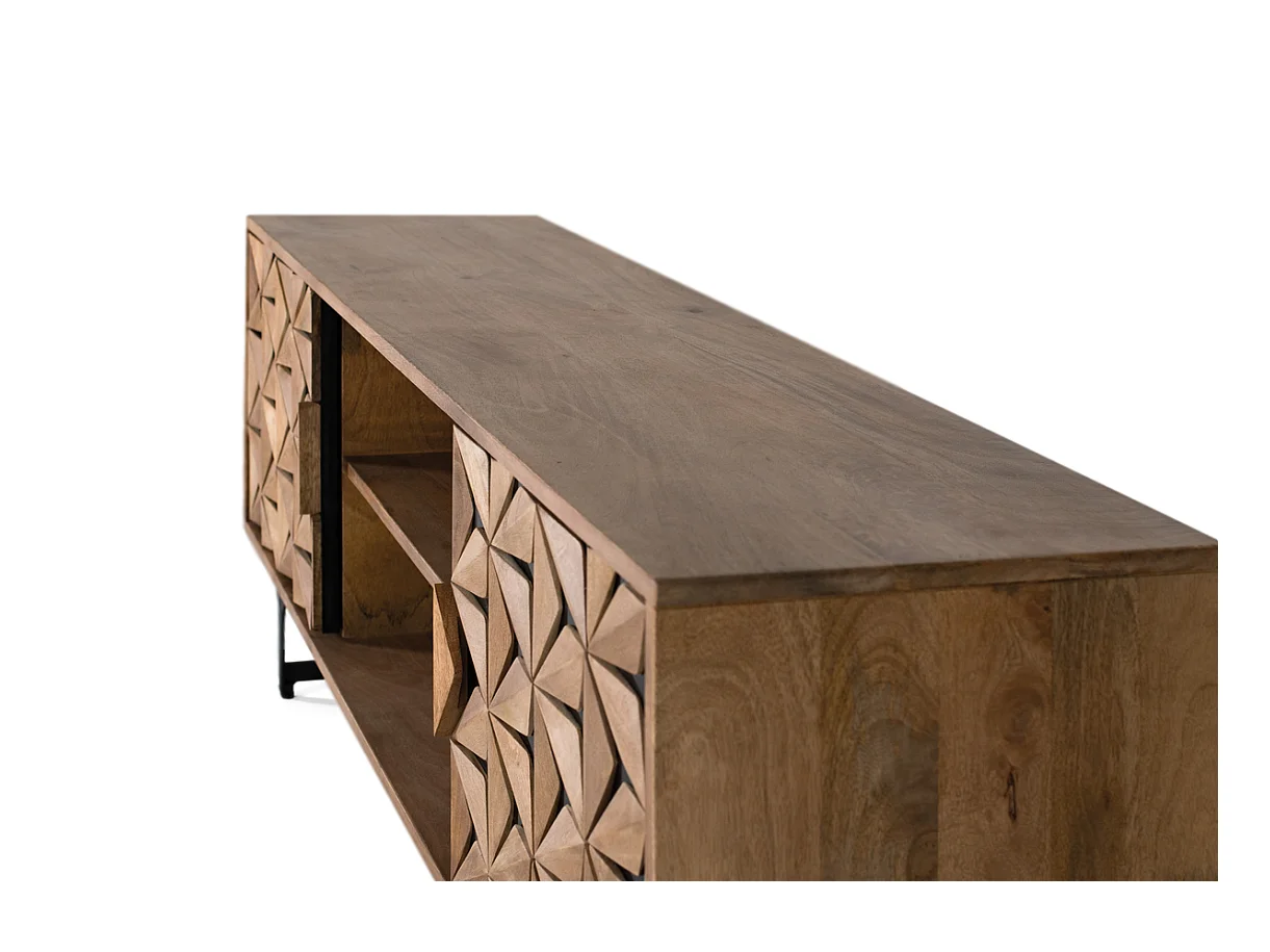 Meuble TV avec 2 portes et 2 étagères en bois de manguier