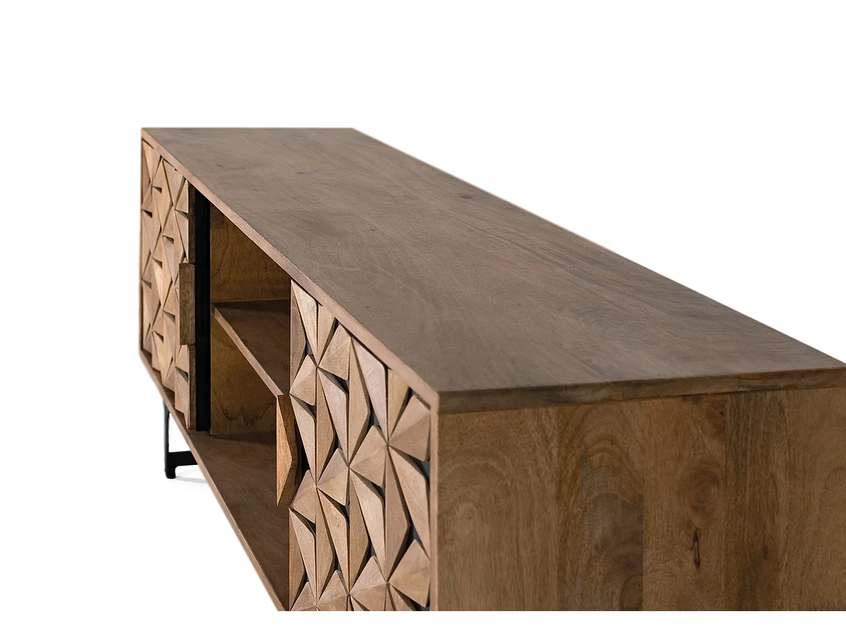 Meuble TV avec 2 portes et 2 étagères en bois de manguier