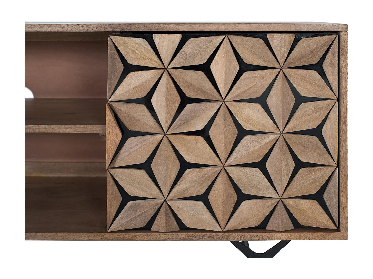 Meuble TV avec 2 portes et 2 étagères en bois de manguier