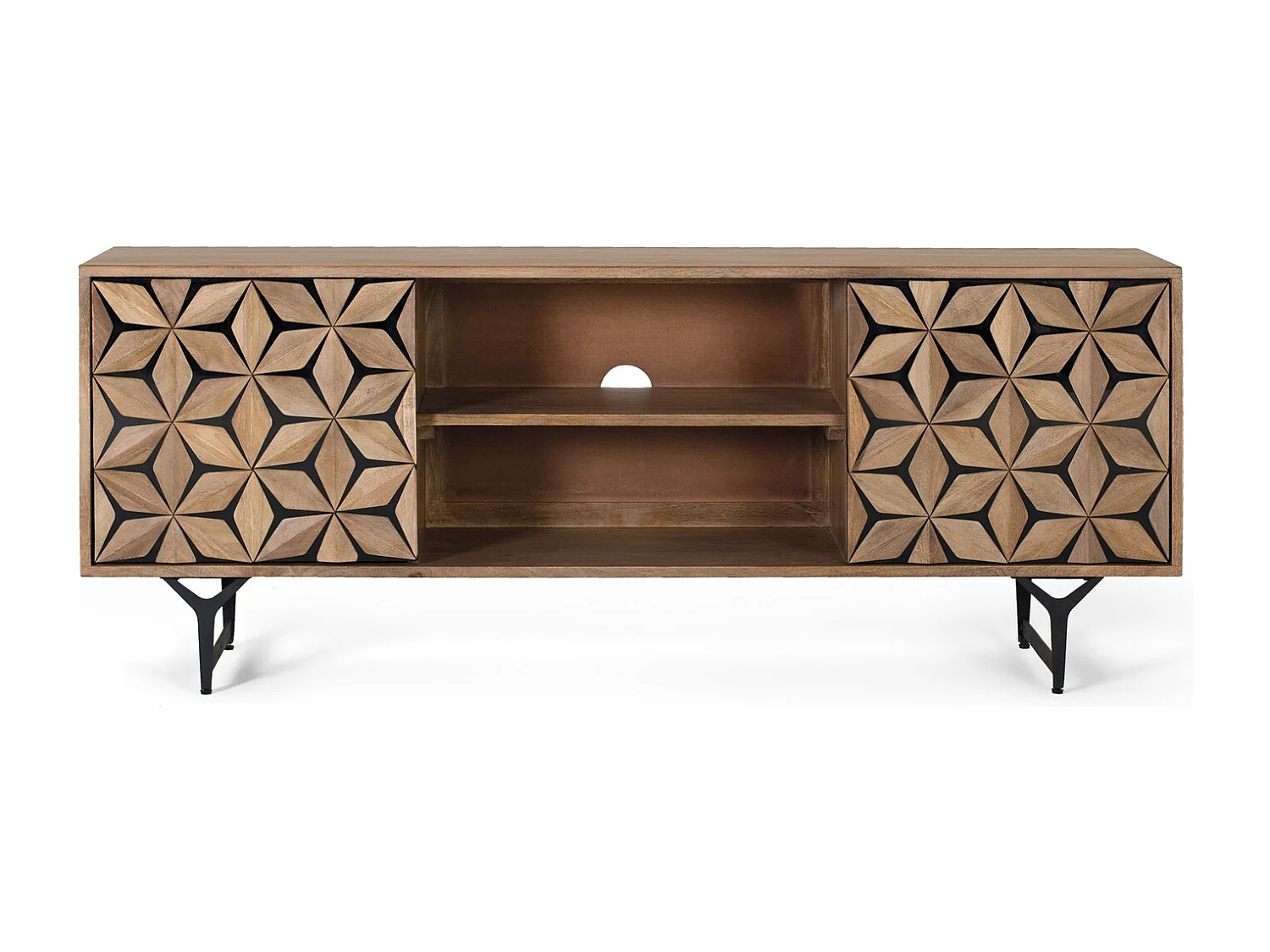 TV-meubel met 2 poorten en 2 stopcontacten in manguierhout