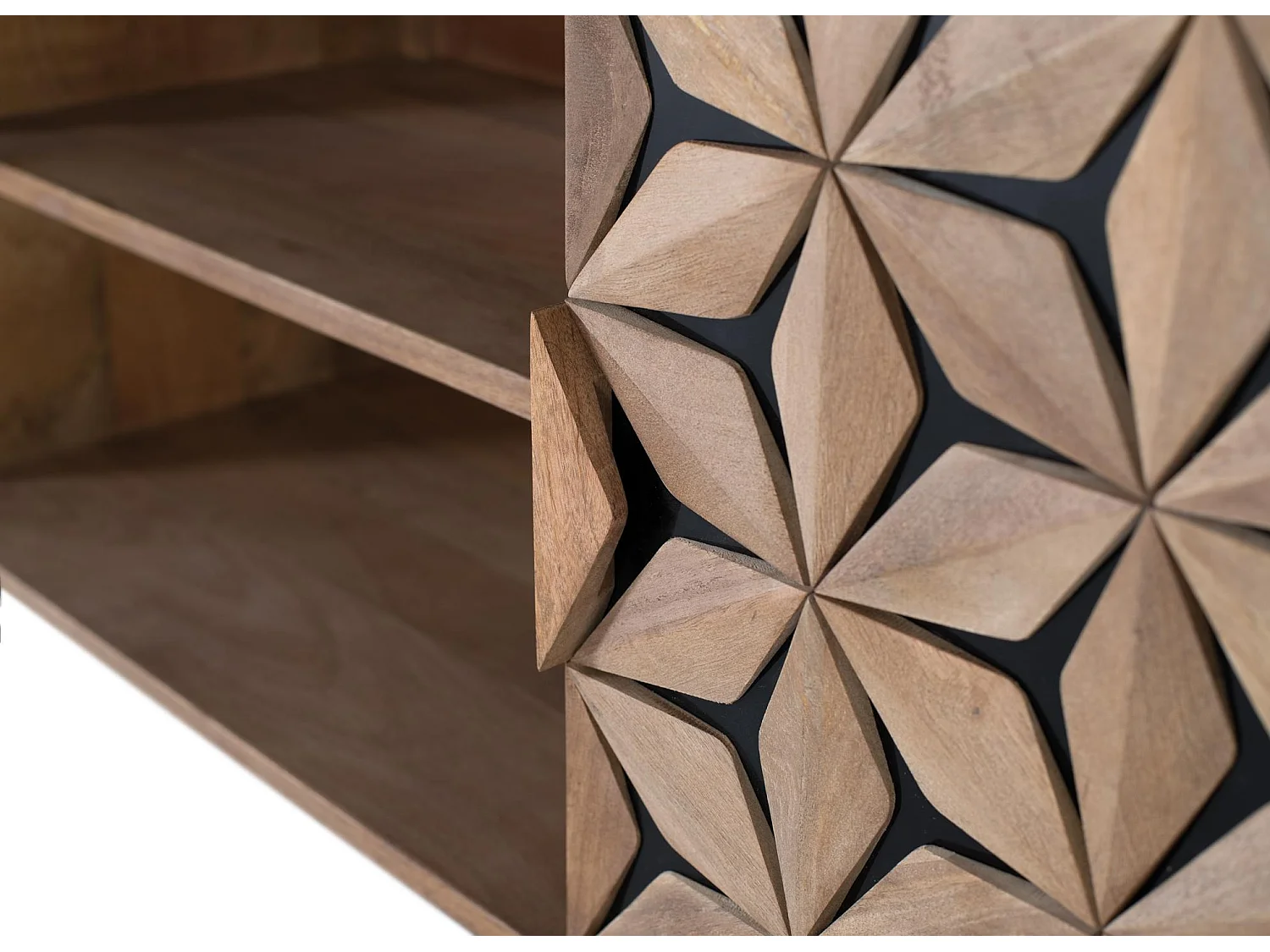 Suporte para TV em madeira de mangueira, 147 cm, estilo geométrico contemporâneo - 57 x 147 x 38
