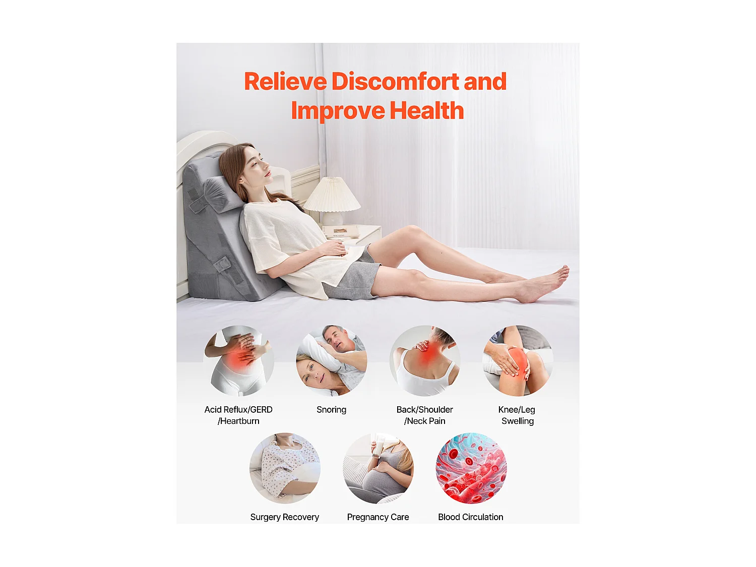 Set aus 3 Verstellbaren Bettkissen SucceBuy, Orthopädische Schaumstütze, Waschbare Hülle, Postoperatives Kissen, Dunkelgrau