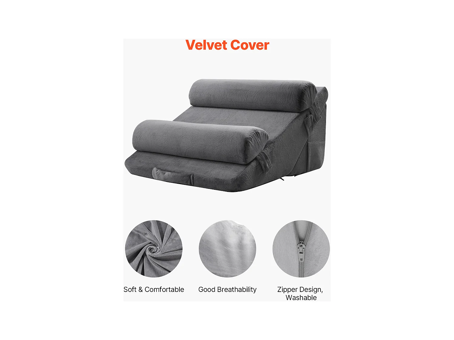 Coussin Incliné Lit SucceBuy, Oreiller Triangulaire Orthopédique Réglable, Mousse Rembourrée, Housse Lavable, Soutien Dos, Soulagement Reflux Acide, Gris Foncé