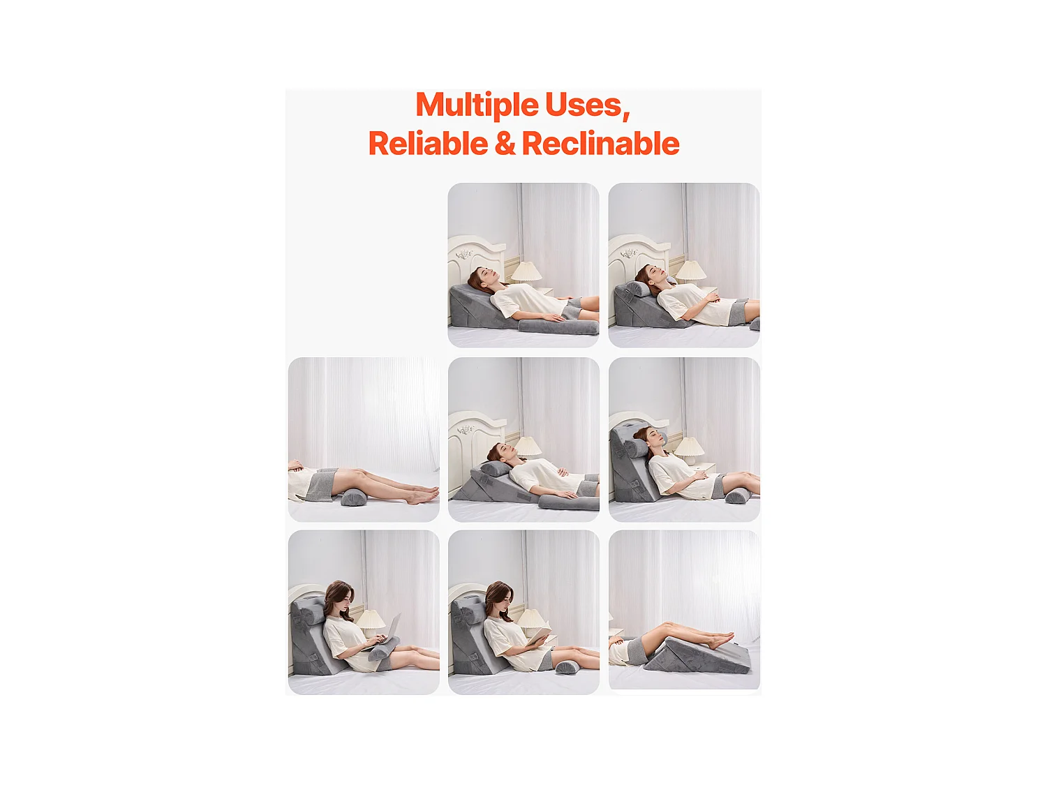 Coussin Incliné Lit SucceBuy, Oreiller Triangulaire Orthopédique Réglable, Mousse Rembourrée, Housse Lavable, Soutien Dos, Soulagement Reflux Acide, Gris Foncé