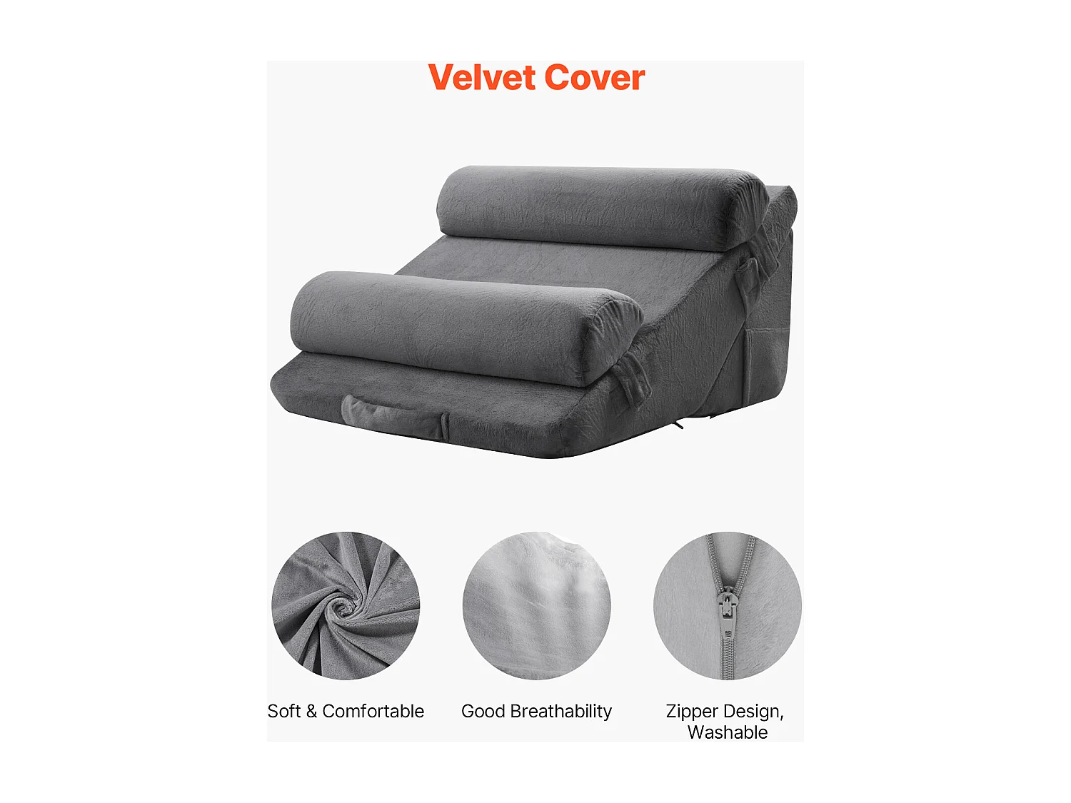 Coussin Incliné Lit SucceBuy, Oreiller Triangulaire Orthopédique Réglable, Mousse Rembourrée, Housse Lavable, Soutien Dos, Soulagement Reflux Acide, Gris Foncé