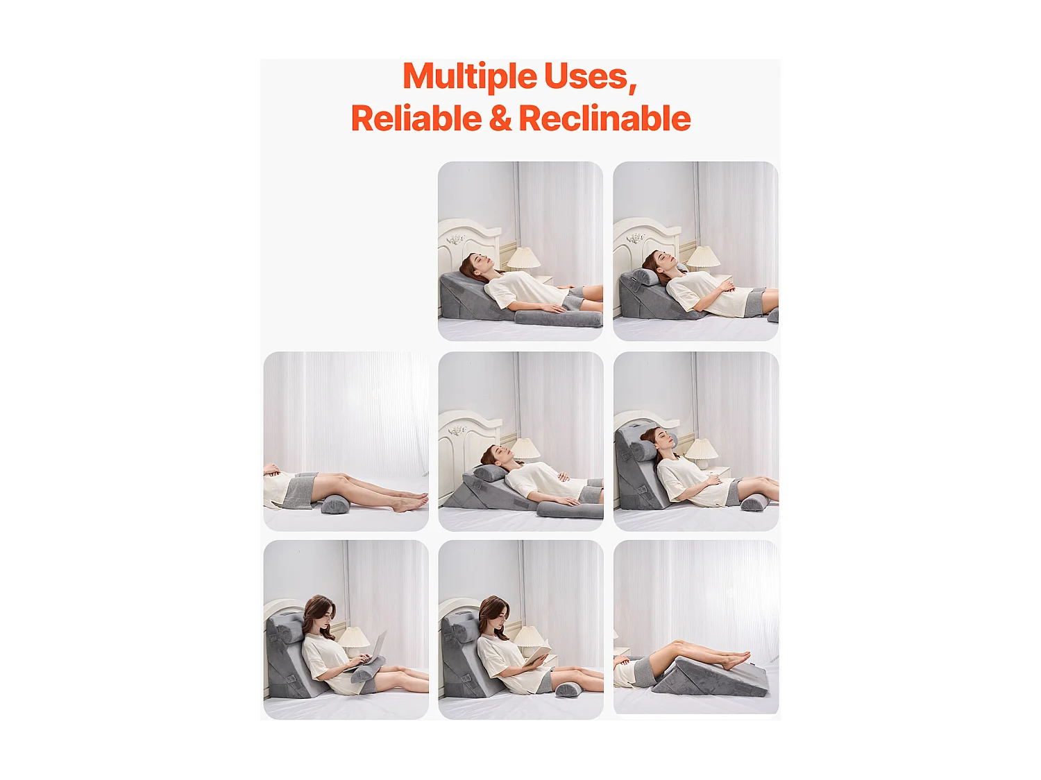 Coussin Incliné Lit SucceBuy, Oreiller Triangulaire Orthopédique Réglable, Mousse Rembourrée, Housse Lavable, Soutien Dos, Soulagement Reflux Acide, Gris Foncé