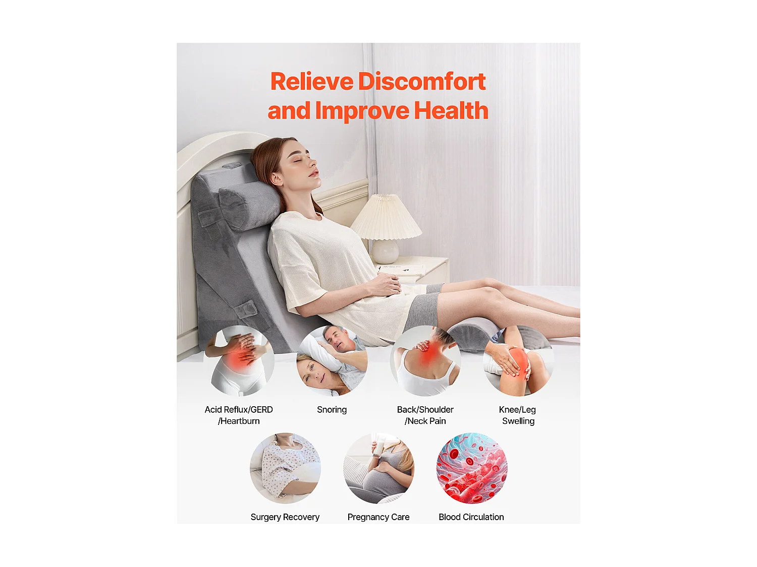 Coussin Incliné Lit SucceBuy, Oreiller Triangulaire Orthopédique Réglable, Mousse Rembourrée, Housse Lavable, Soutien Dos, Soulagement Reflux Acide, Gris Foncé