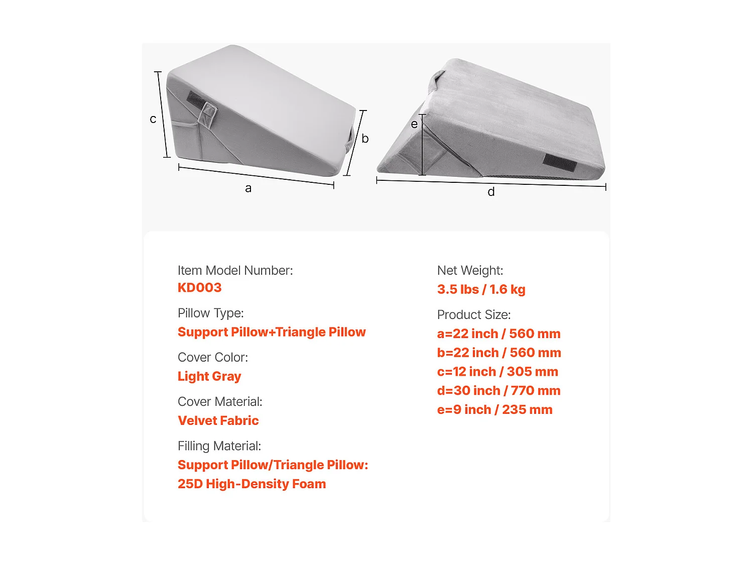 Instelbaar Bedkussen SucceBuy voor Slapen, Orthopedische Hoge Dichtheid Schuim 25D, Wasbare Hoes, Postoperatief Kussen, Lichtgrijs