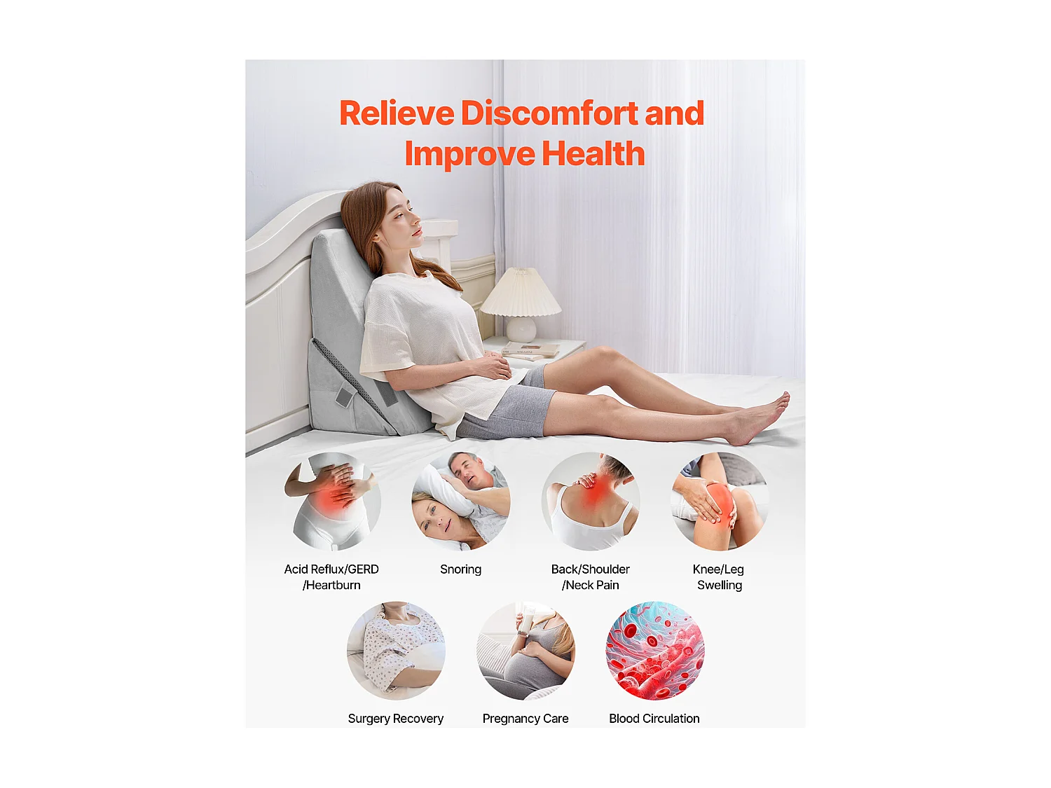 Instelbaar Bedkussen SucceBuy voor Slapen, Orthopedische Hoge Dichtheid Schuim 25D, Wasbare Hoes, Postoperatief Kussen, Lichtgrijs