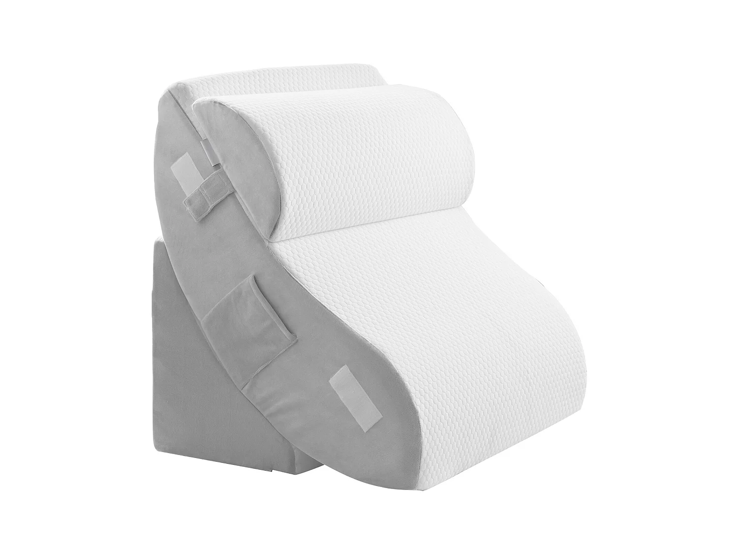 Coussin Incliné Lit SucceBuy, Oreiller Triangulaire Orthopédique Réglable, Mousse Rembourrée, Housse Lavable, Soutien Dos, Soulagement Reflux Acide, Blanc/Gris