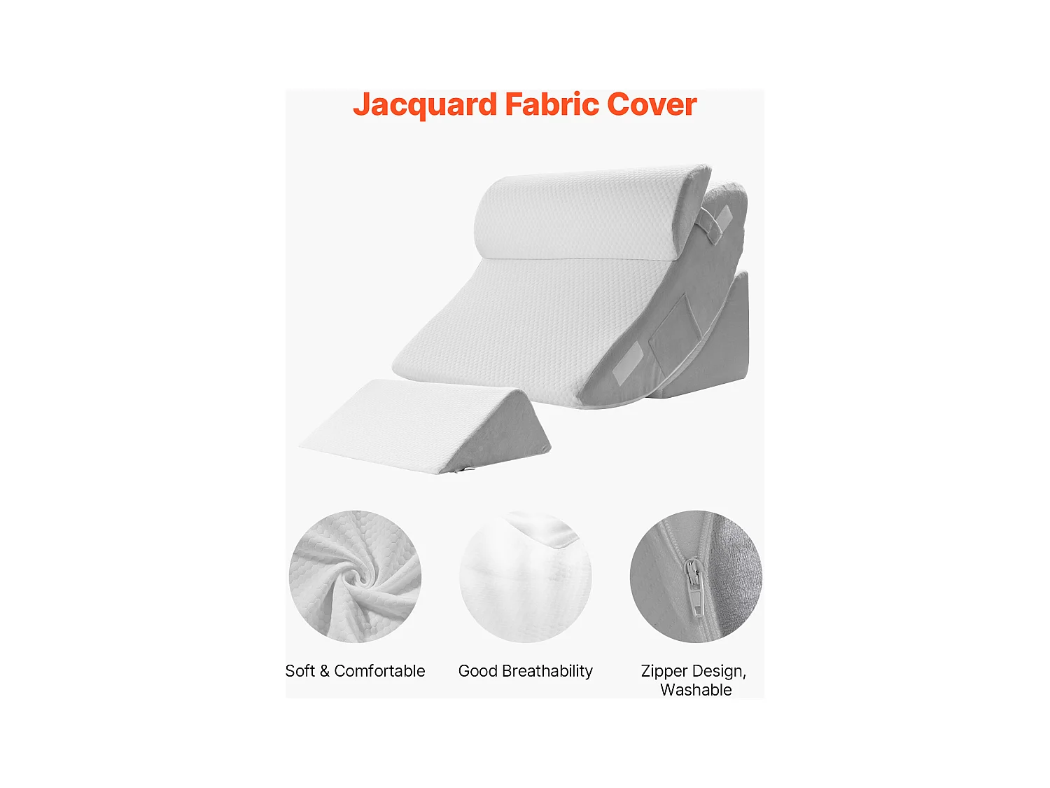 Coussin Incliné Lit SucceBuy, Oreiller Triangulaire Orthopédique Réglable, Mousse Rembourrée, Housse Lavable, Soutien Dos, Soulagement Reflux Acide, Blanc/Gris