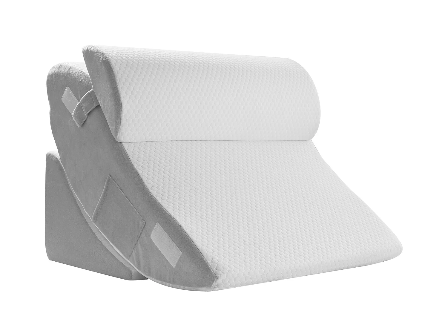 Coussin Incliné Lit SucceBuy, Oreiller Triangulaire Orthopédique Réglable, Mousse Rembourrée, Housse Lavable, Soutien Dos, Soulagement Reflux Acide, Blanc/Gris