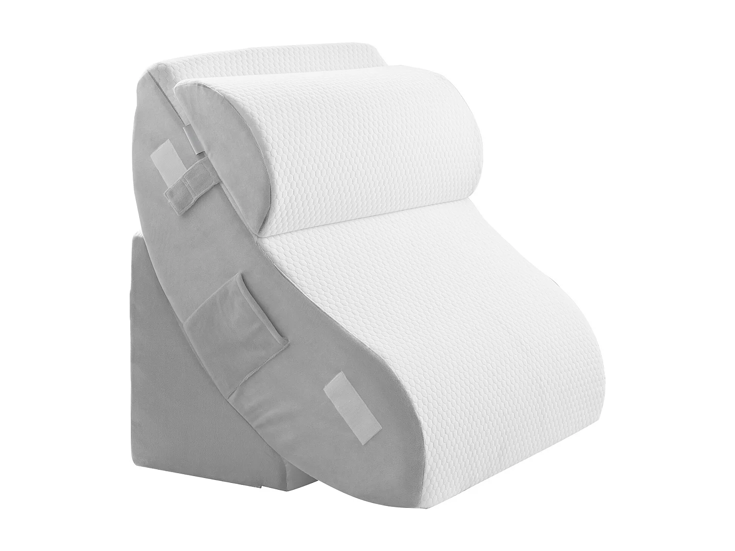 Inkliniertes Bettkissen SucceBuy, Reguliertes Orthopädisches Dreiecks-Kissen, Schaumgefüllt, Waschbare Hülle, Rückenstütze, Linderung bei SäureReflux, Weiß/Grau