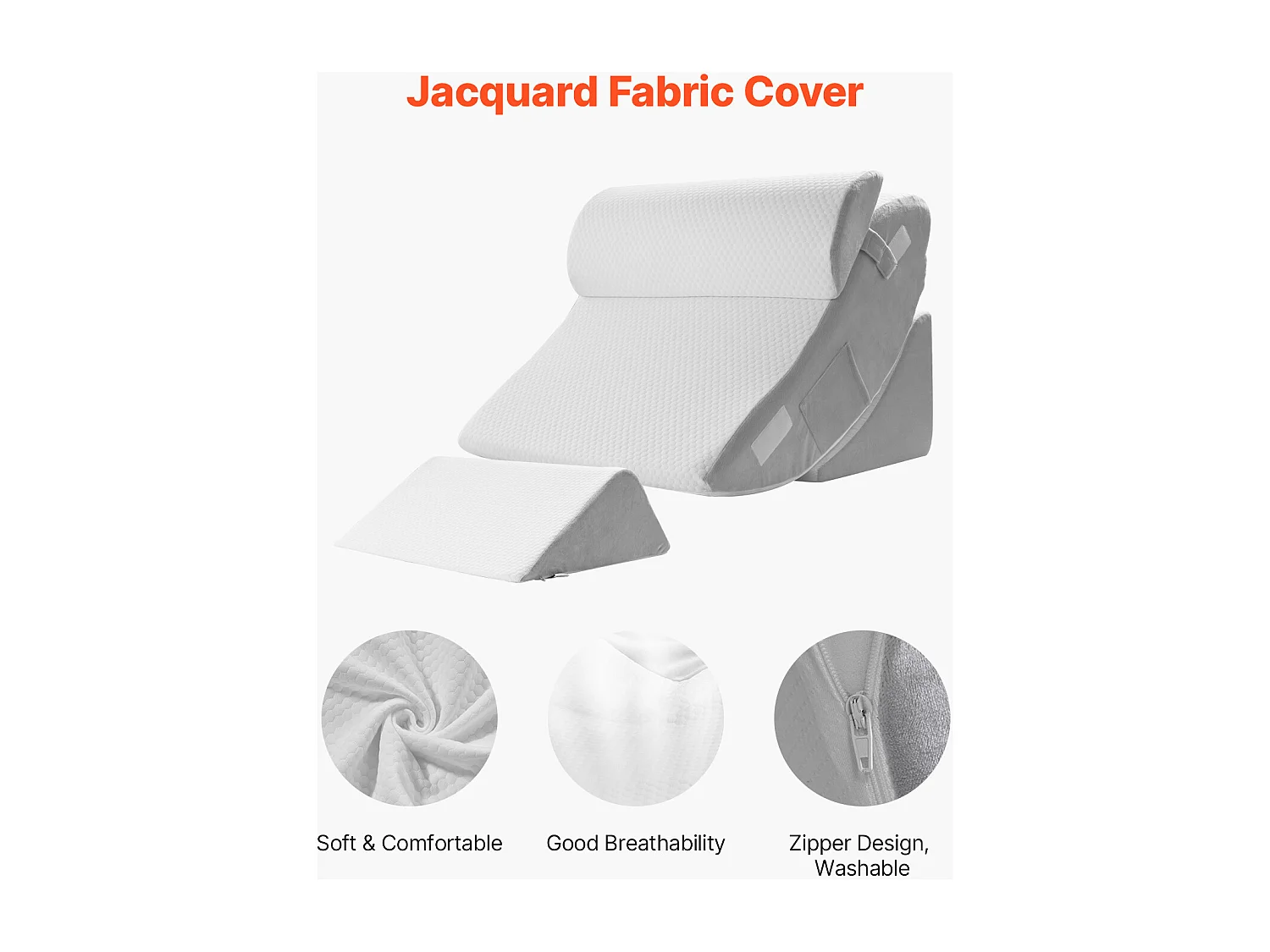 Inkliniertes Bettkissen SucceBuy, Reguliertes Orthopädisches Dreiecks-Kissen, Schaumgefüllt, Waschbare Hülle, Rückenstütze, Linderung bei SäureReflux, Weiß/Grau