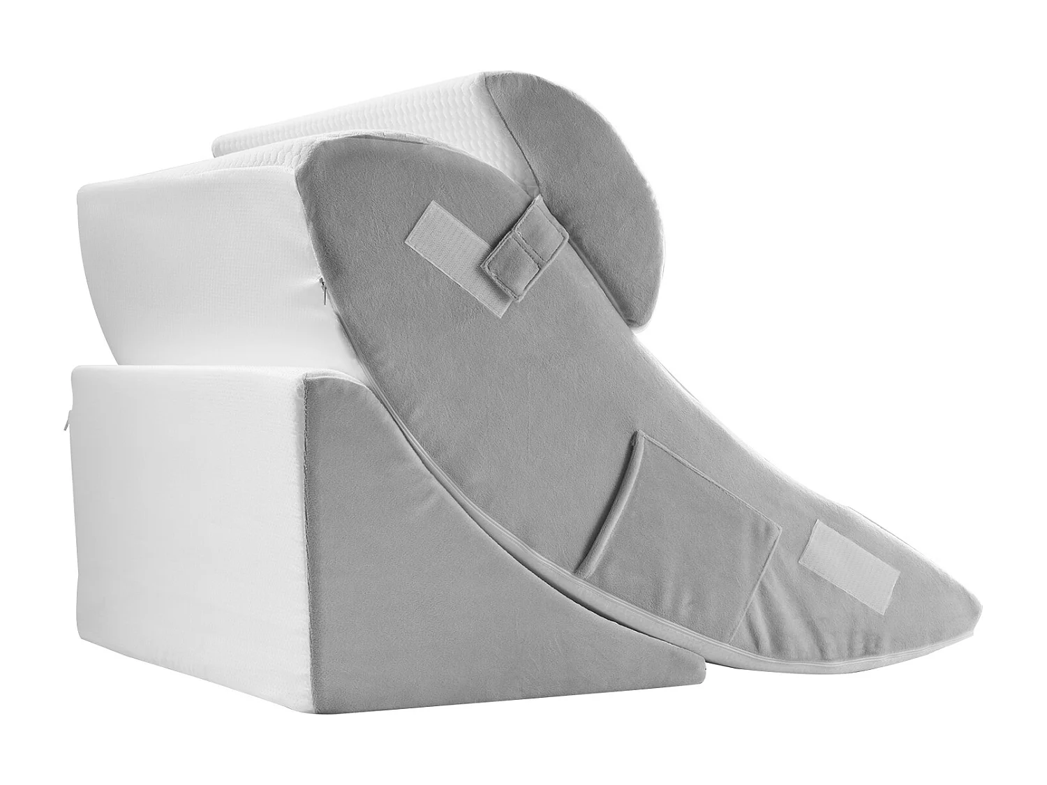 Inkliniertes Bettkissen SucceBuy, Reguliertes Orthopädisches Dreiecks-Kissen, Schaumgefüllt, Waschbare Hülle, Rückenstütze, Linderung bei SäureReflux, Weiß/Grau