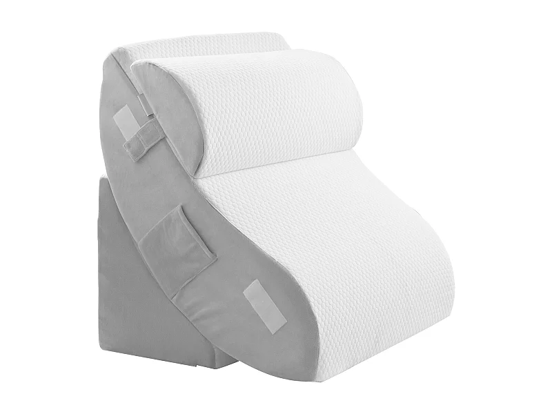 Inkliniertes Bettkissen SucceBuy, Reguliertes Orthopädisches Dreiecks-Kissen, Schaumgefüllt, Waschbare Hülle, Rückenstütze, Linderung bei SäureReflux, Weiß/Grau