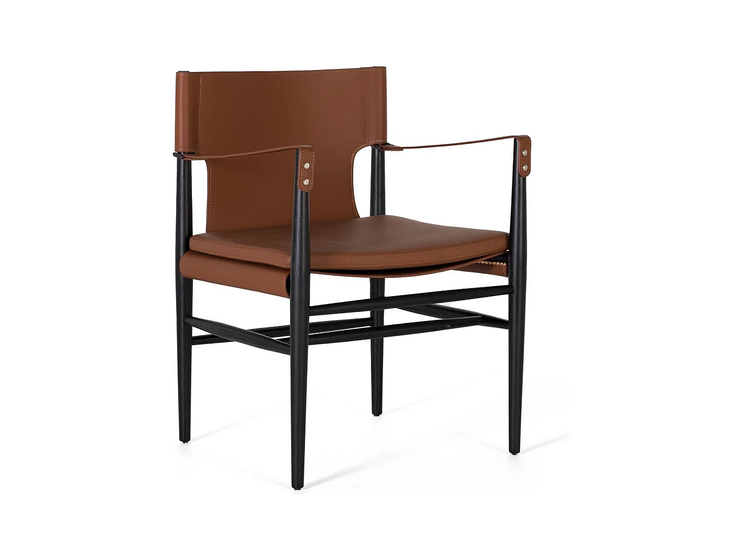 Fauteuil recouvert de cuir synthétique et de bois de frêne marron