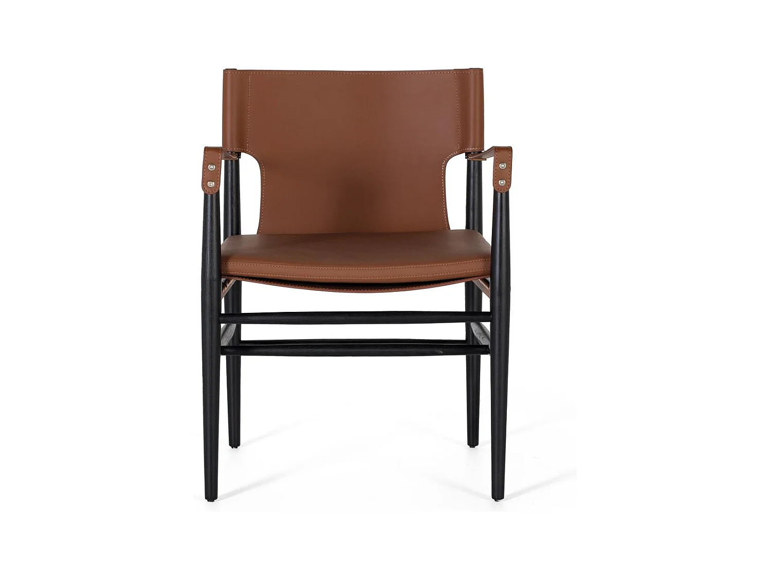 Fauteuil recouvert de cuir synthétique et de bois de frêne marron