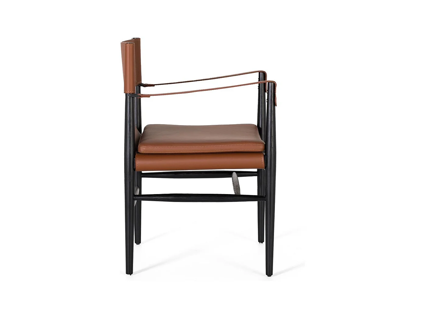 Fauteuil recouvert de cuir synthétique et de bois de frêne marron