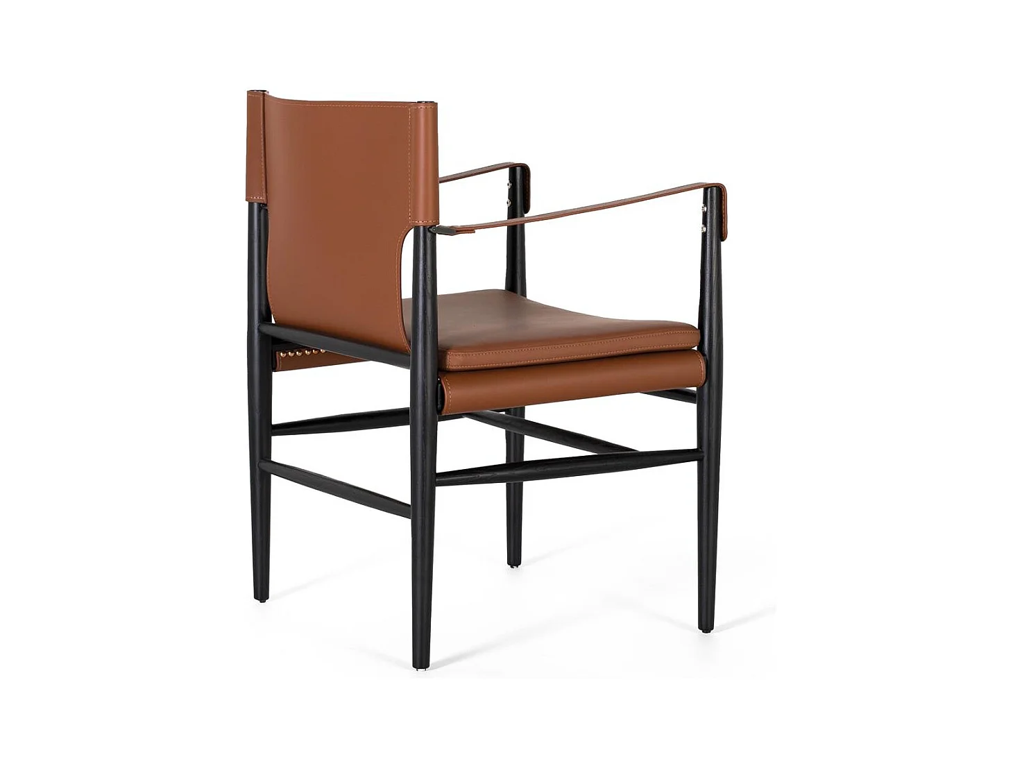 Fauteuil recouvert de cuir synthétique et de bois de frêne marron