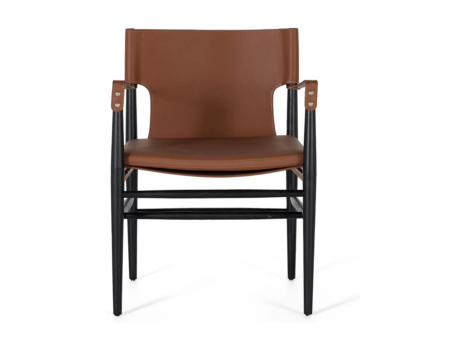 Fauteuil recouvert de cuir synthétique et de bois de frêne marron
