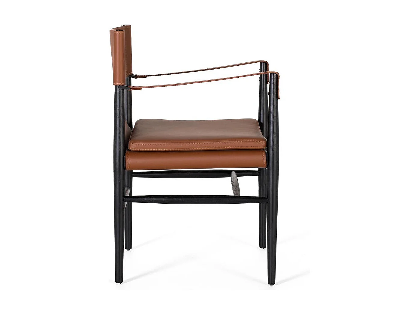 Fauteuil recouvert de cuir synthétique et de bois de frêne marron